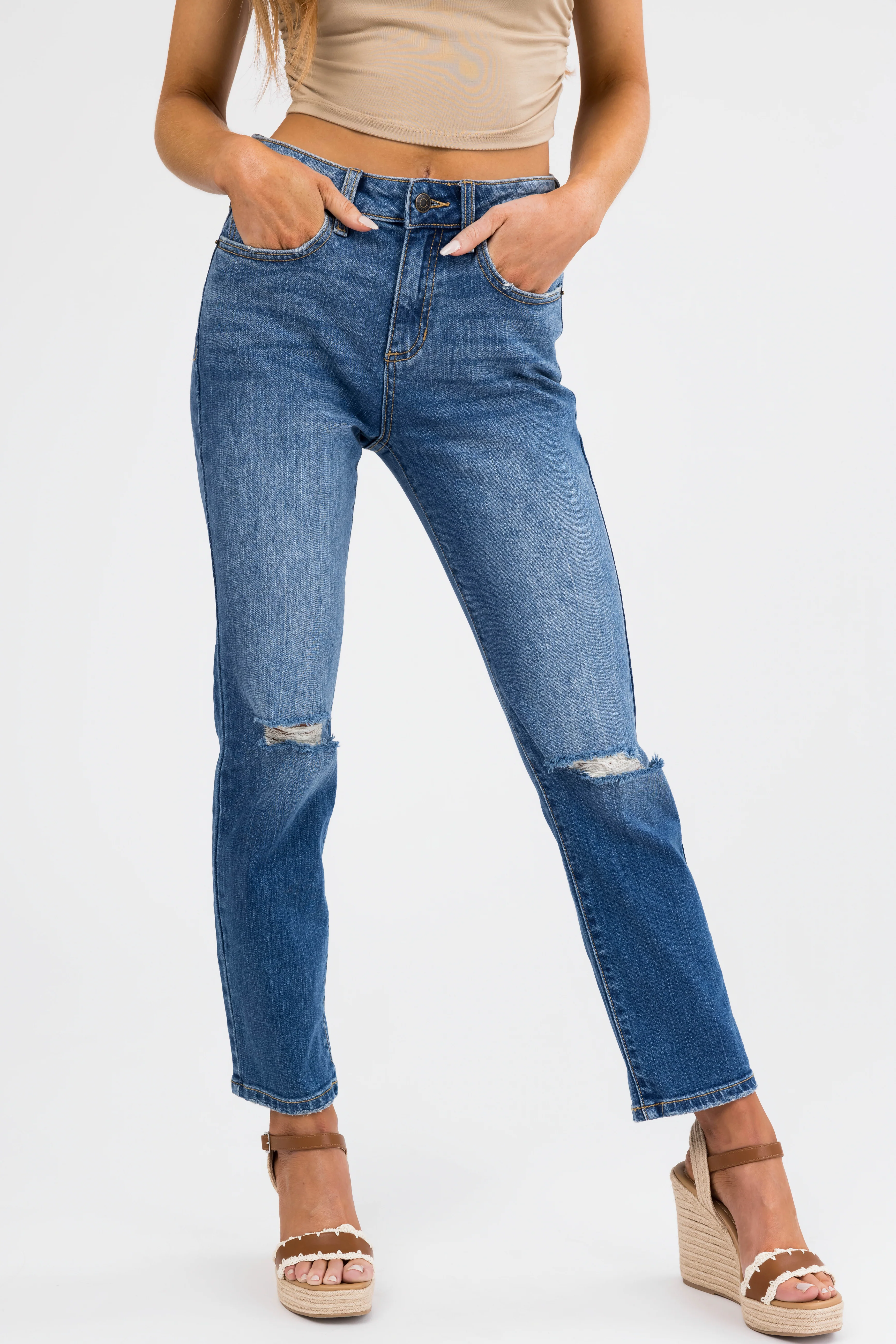 Sneak Peek Medium Wash High Rise Slim Fit Jeans - LD SALE