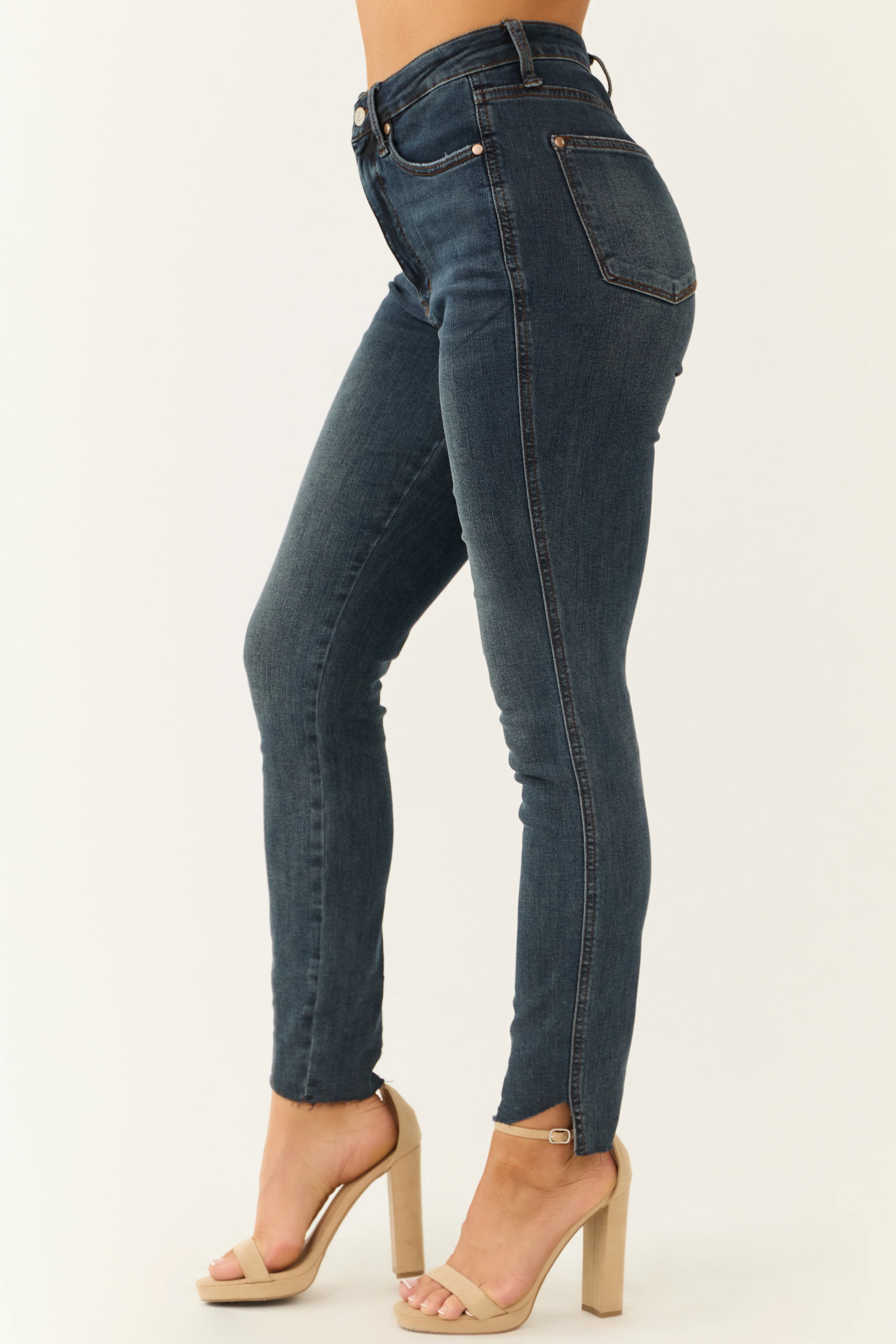 Judy Blue Dark Tummy Control Step Hem Skinny Jeans - LD SALE