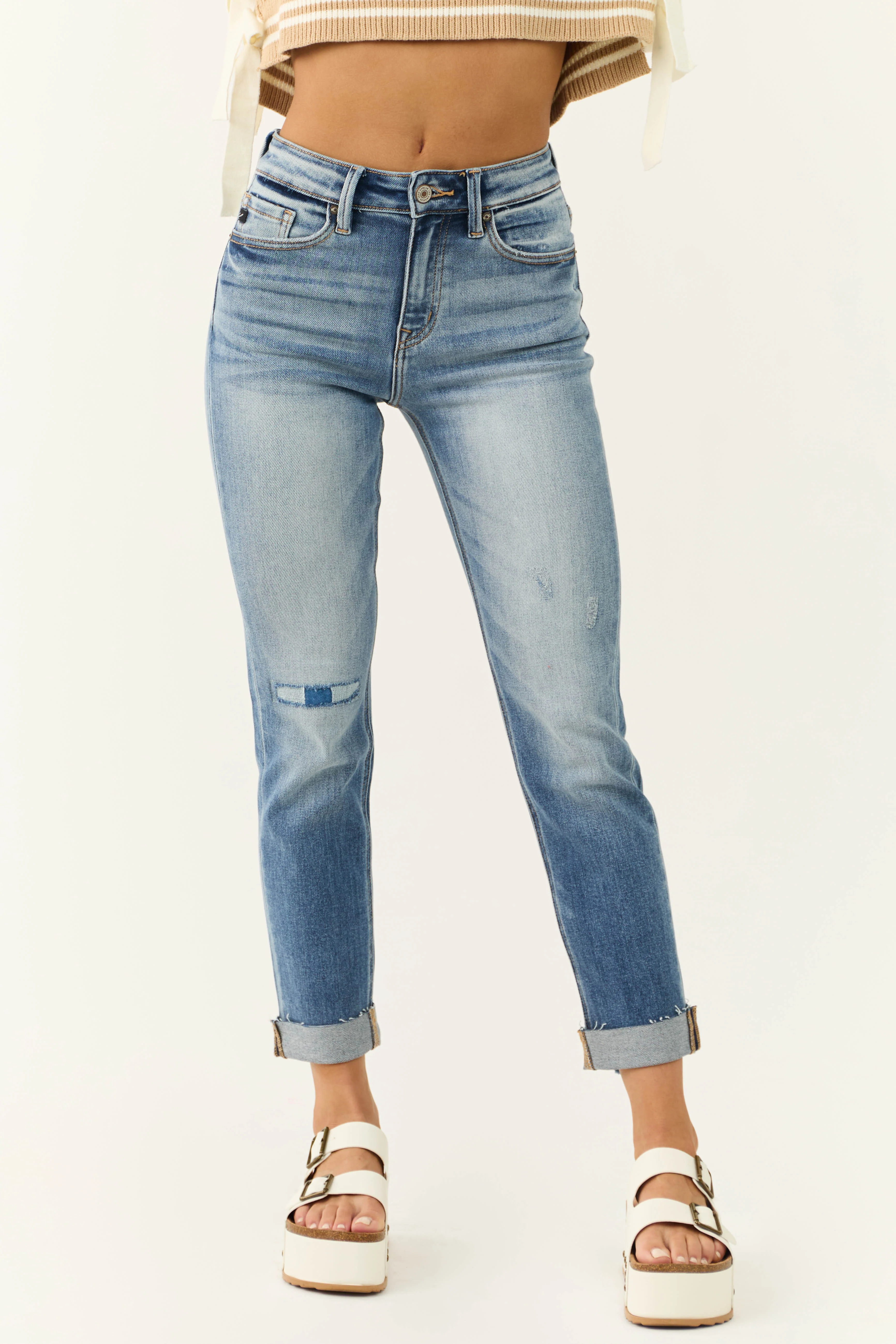 KanCan Medium Wash Cuffed Slim Straight Jeans - LD SALE