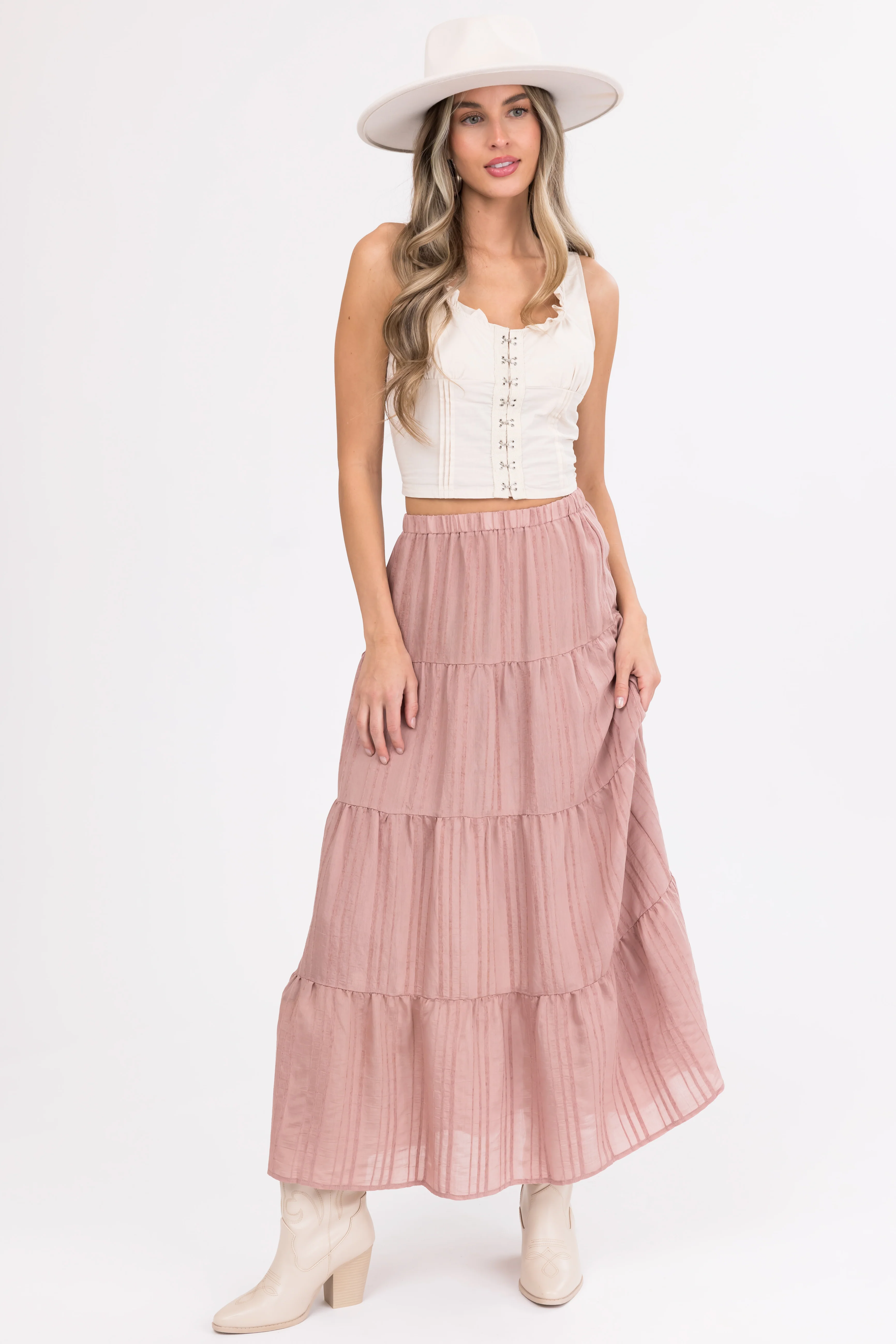 Vintage Rose Textured Tiered Maxi Skirt - LD SALE