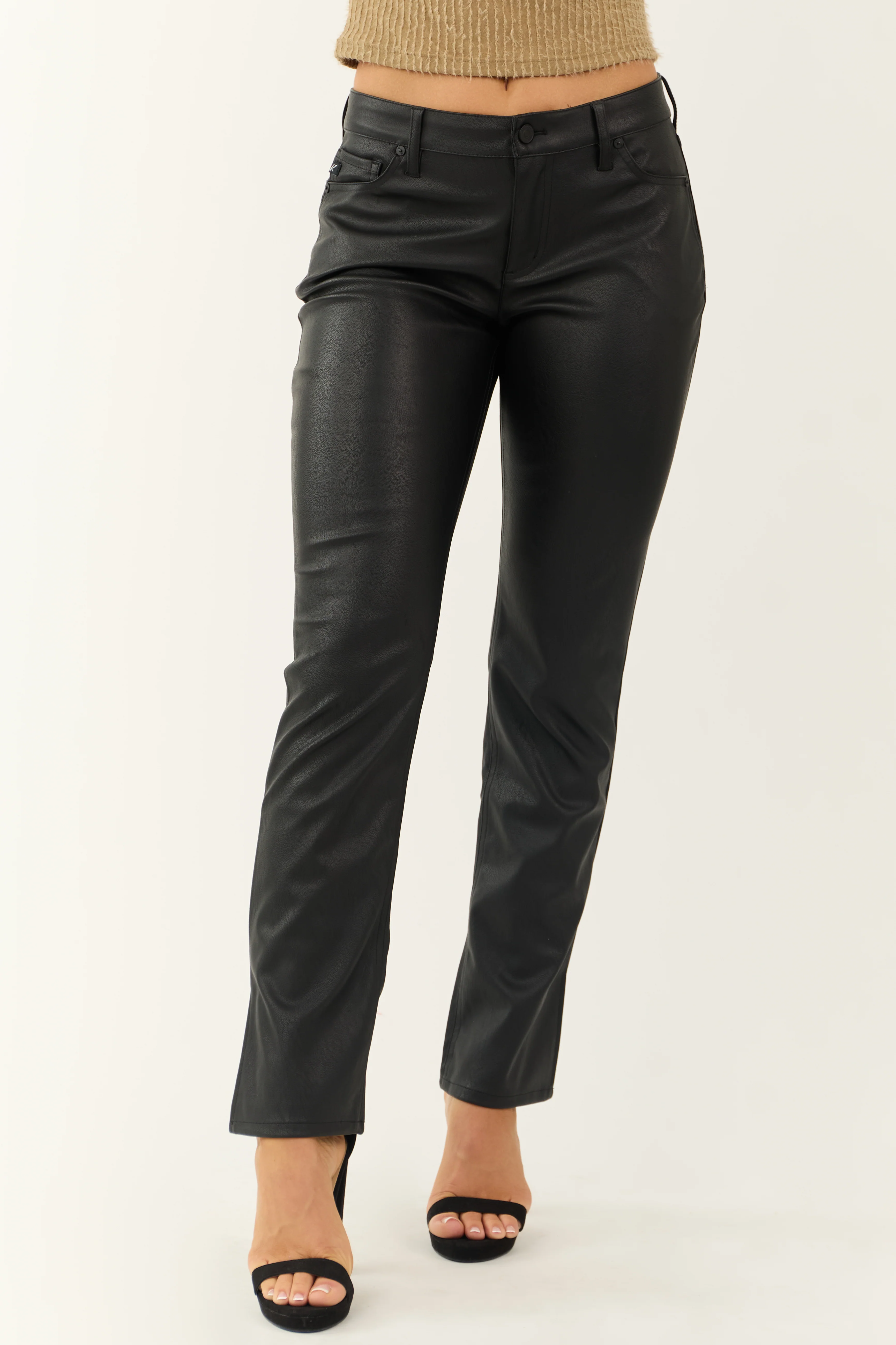 KanCan Black Faux Leather Ankle Slit Pants - LD SALE