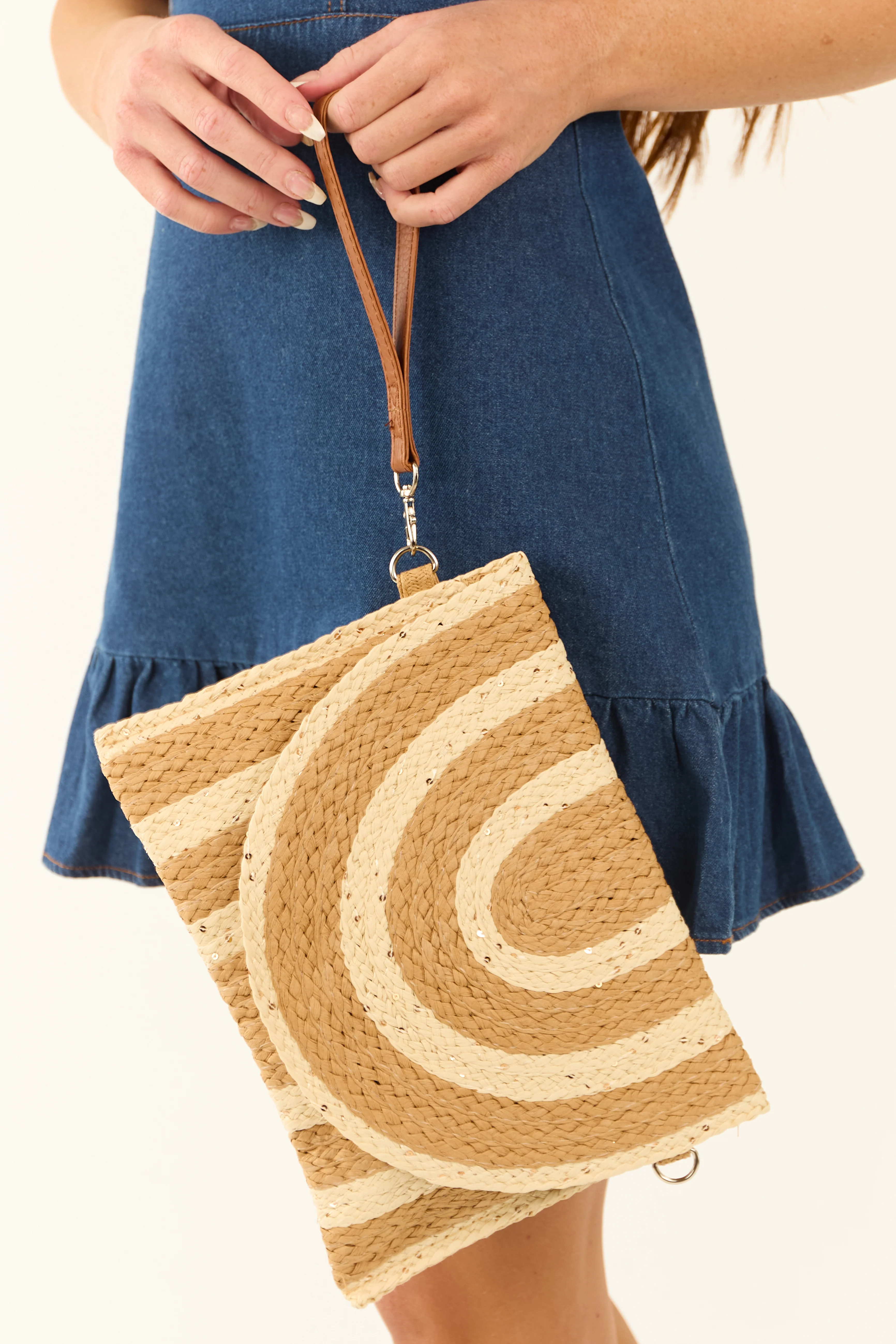 Brown Sugar Two Tone Striped Straw Crossbody Bag - LD SALE
