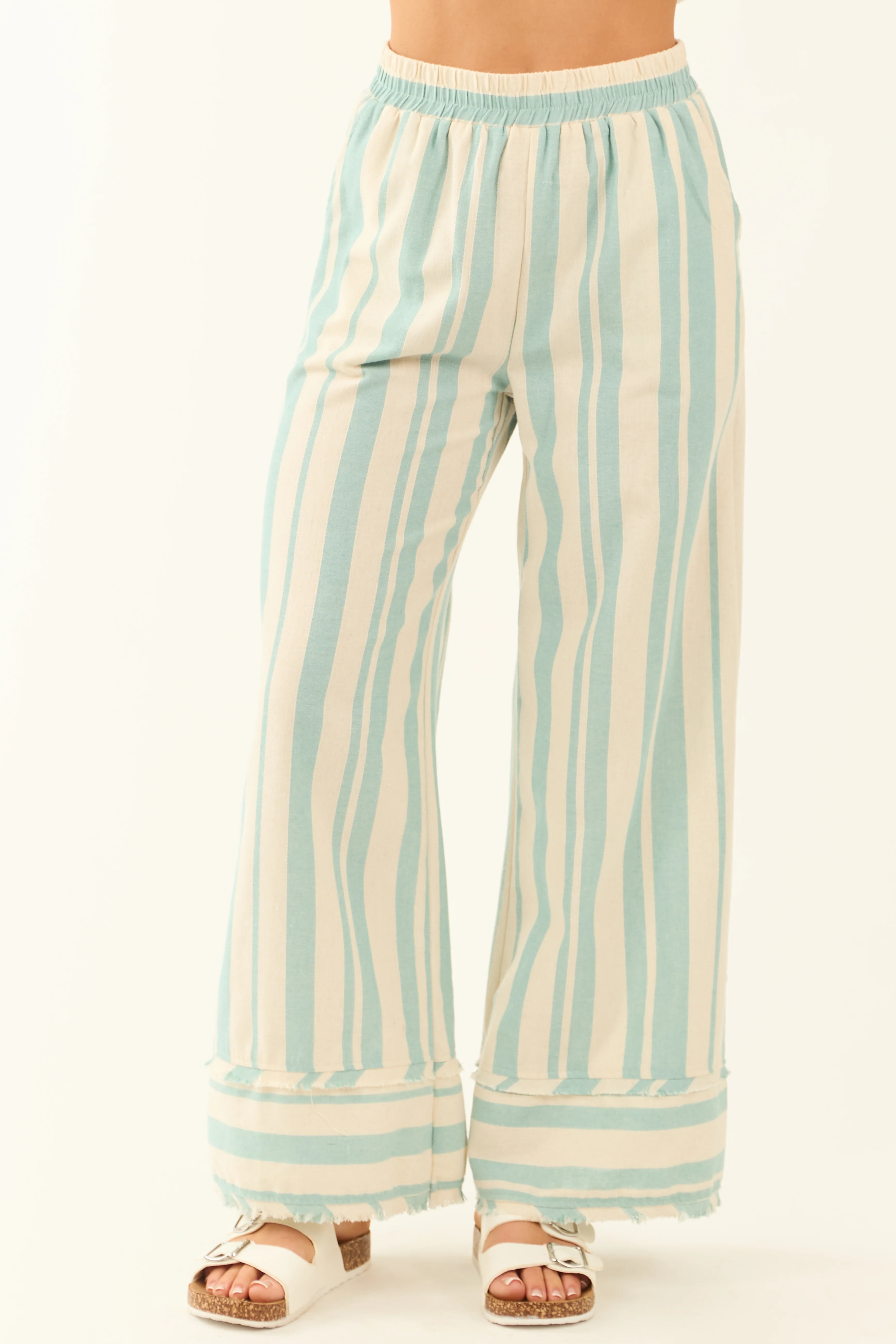 Mint and Almond Striped Wide Leg Pants - LD SALE