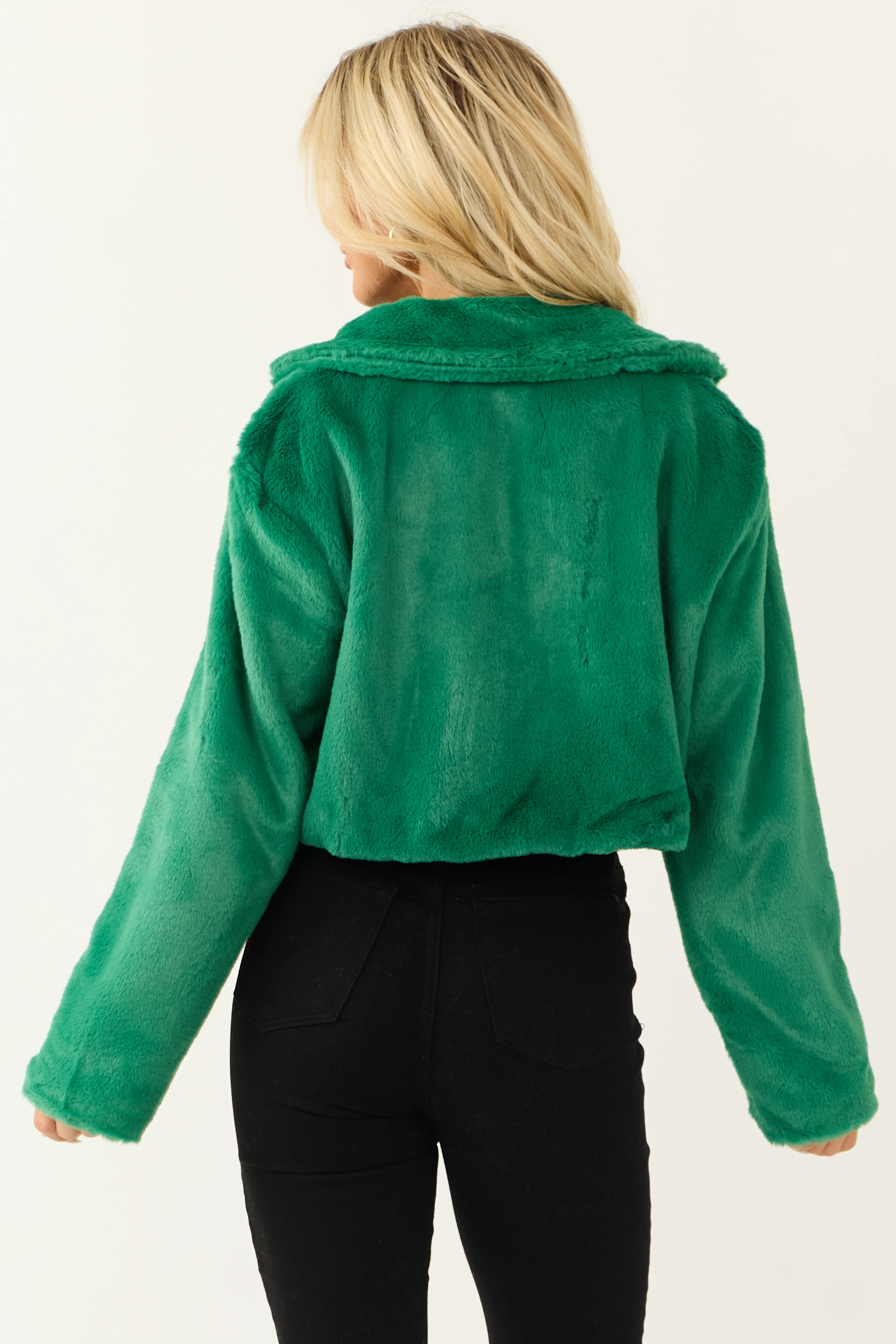 Kelly Green Faux Fur Long Sleeve Cropped Jacket - LD SALE