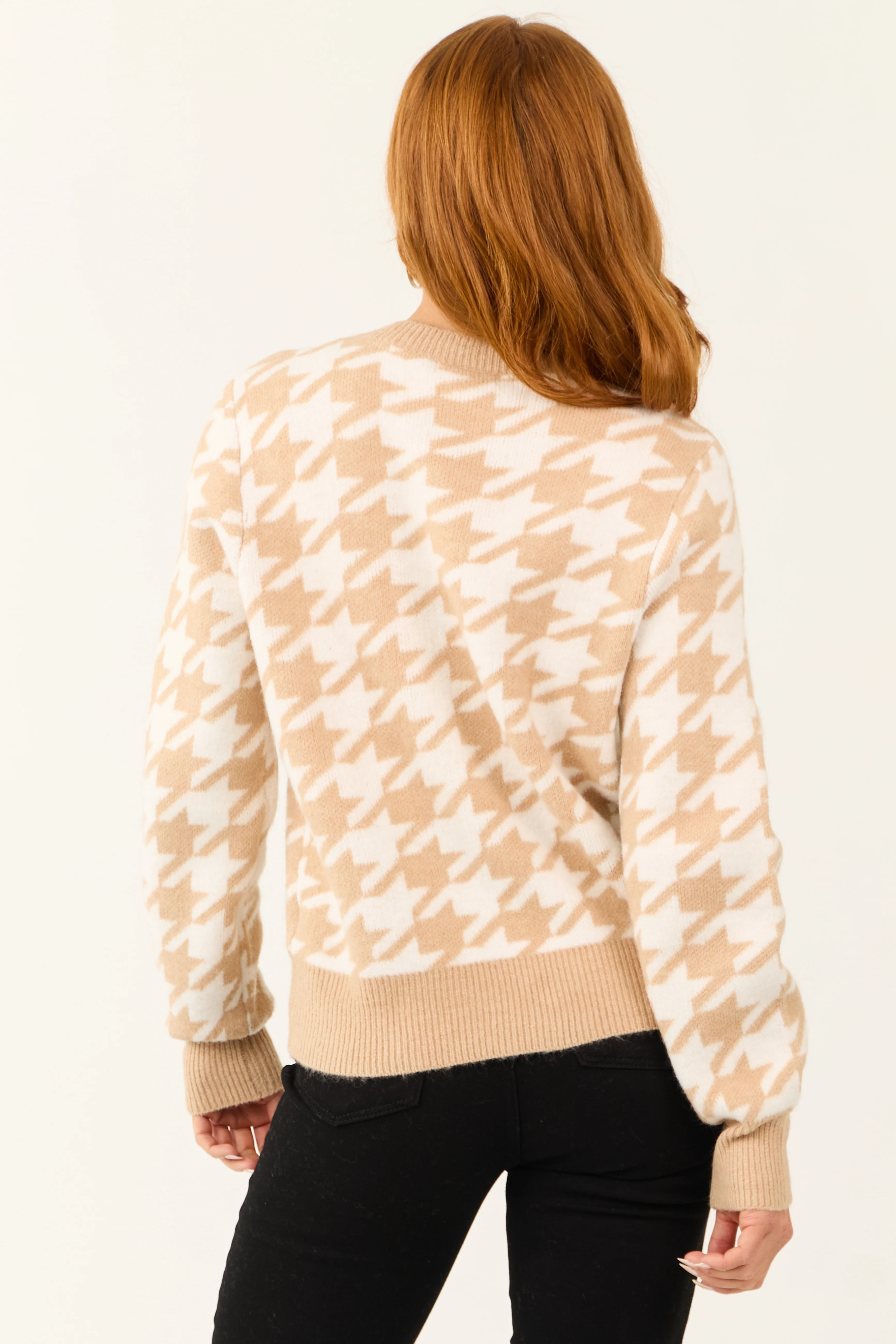 Sand Houndstooth Button Down Cardigan - LD SALE