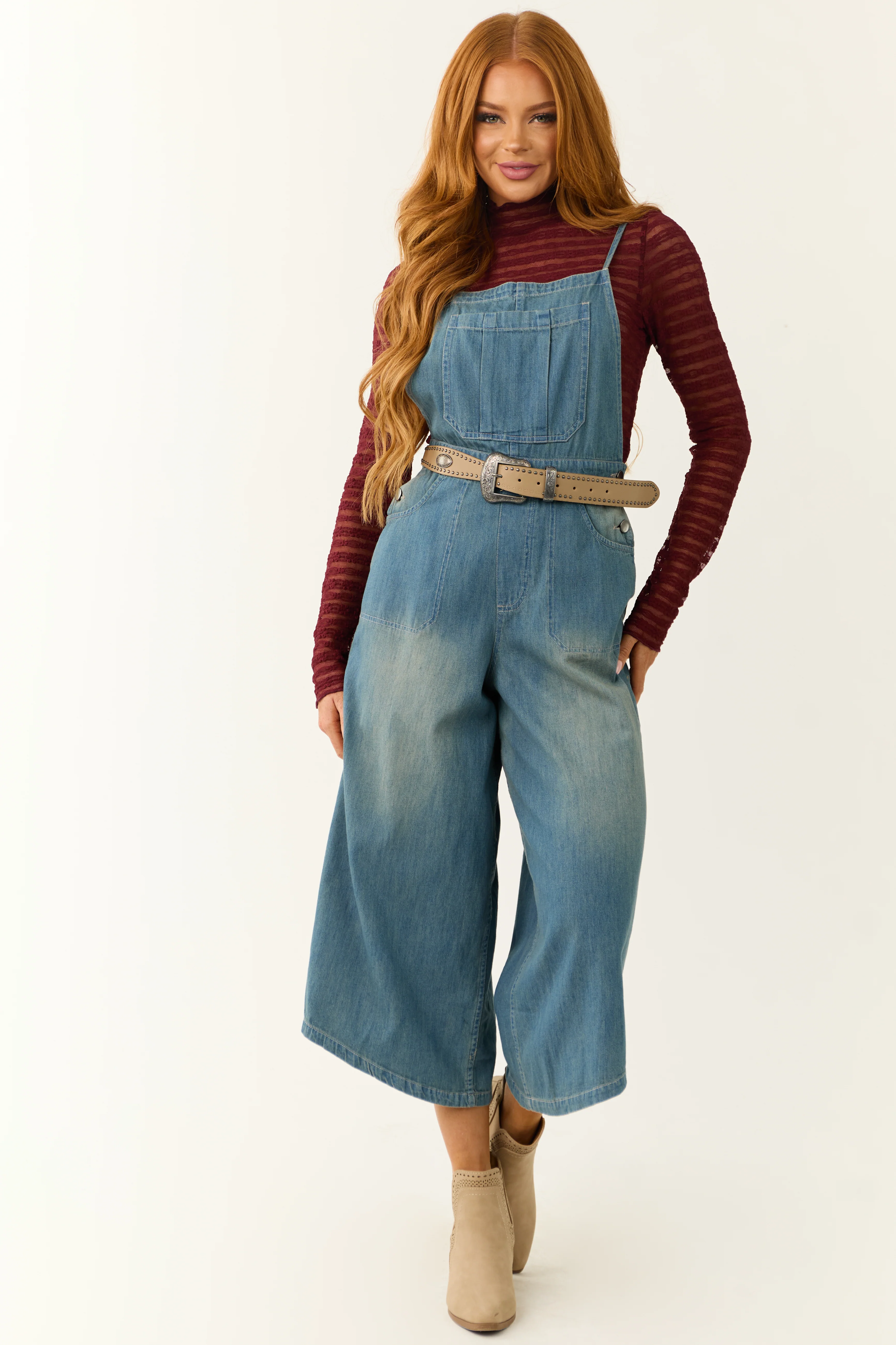 Medium Wash Denim Wide Leg Overalls Jumpsuit - LD SALE