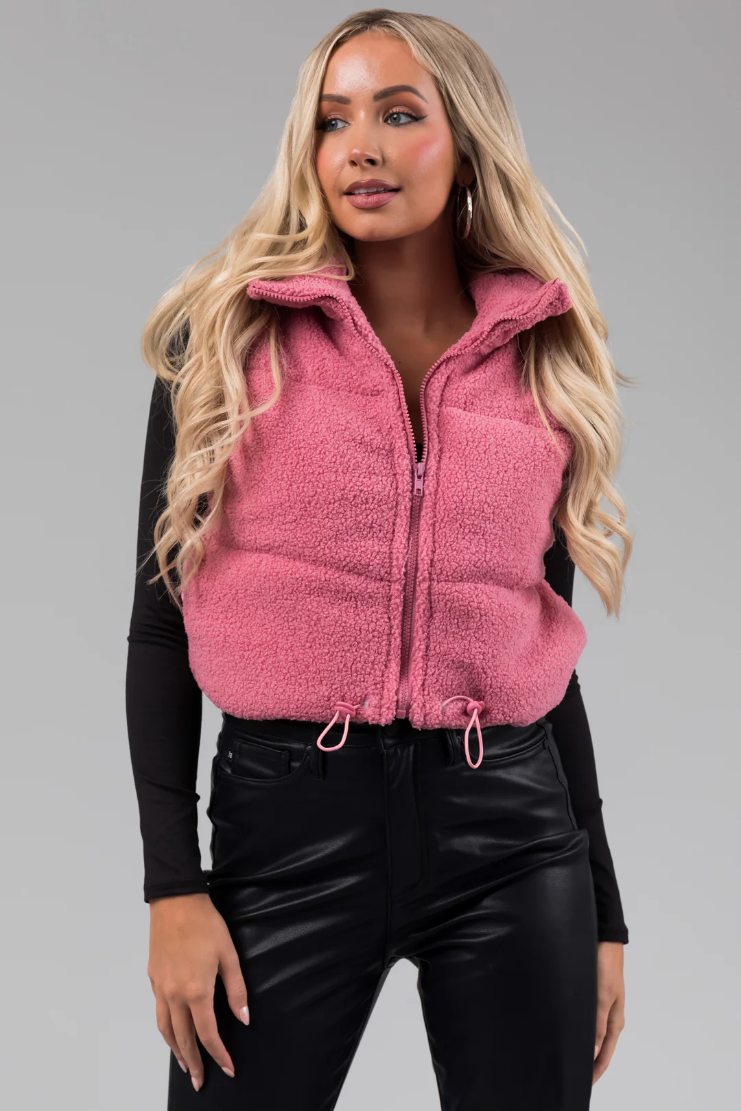 Bubblegum Sherpa Zip Up Vest - LD SALE