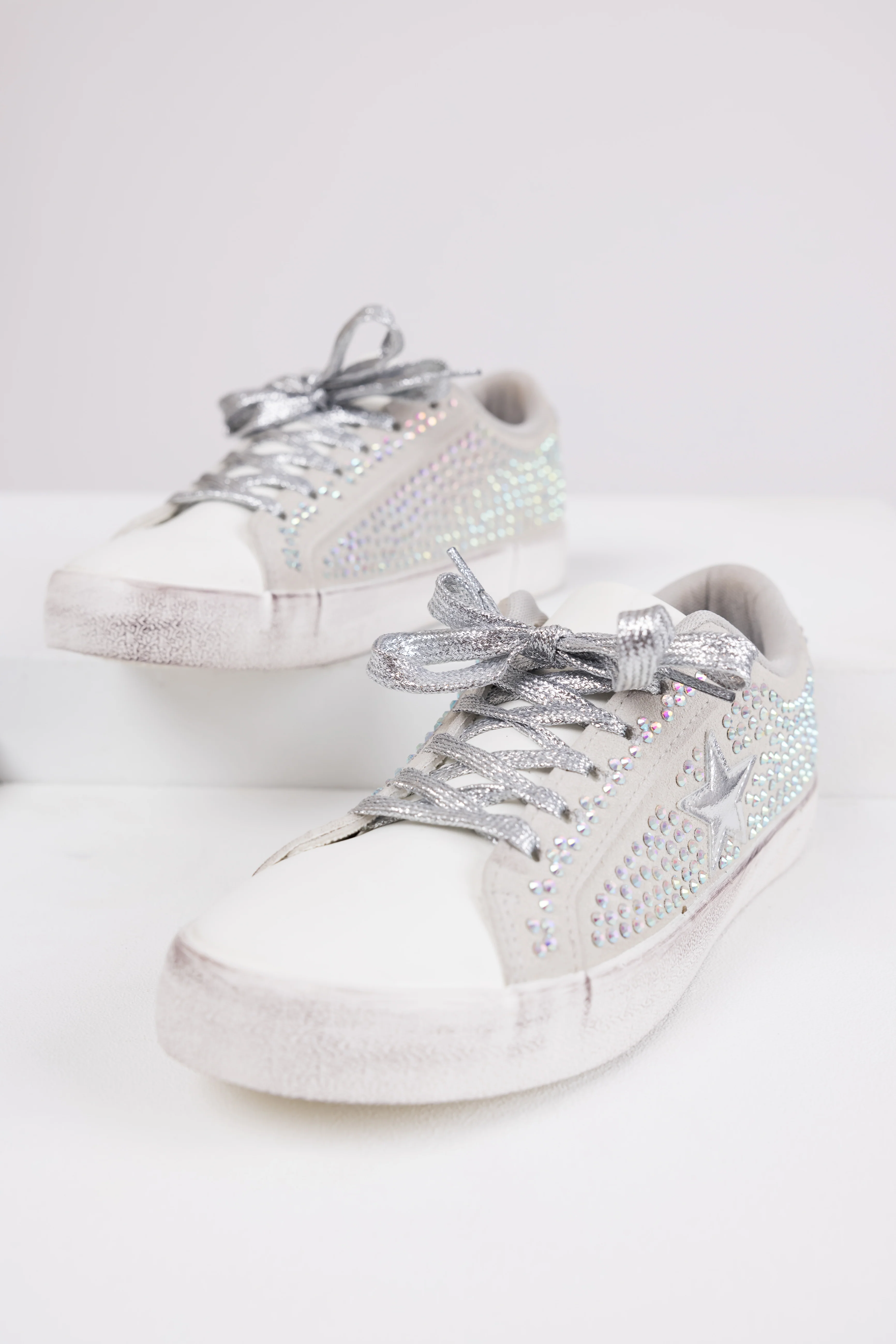 Grey Distressed Sole Rhinestone Sneakers - LD SALE