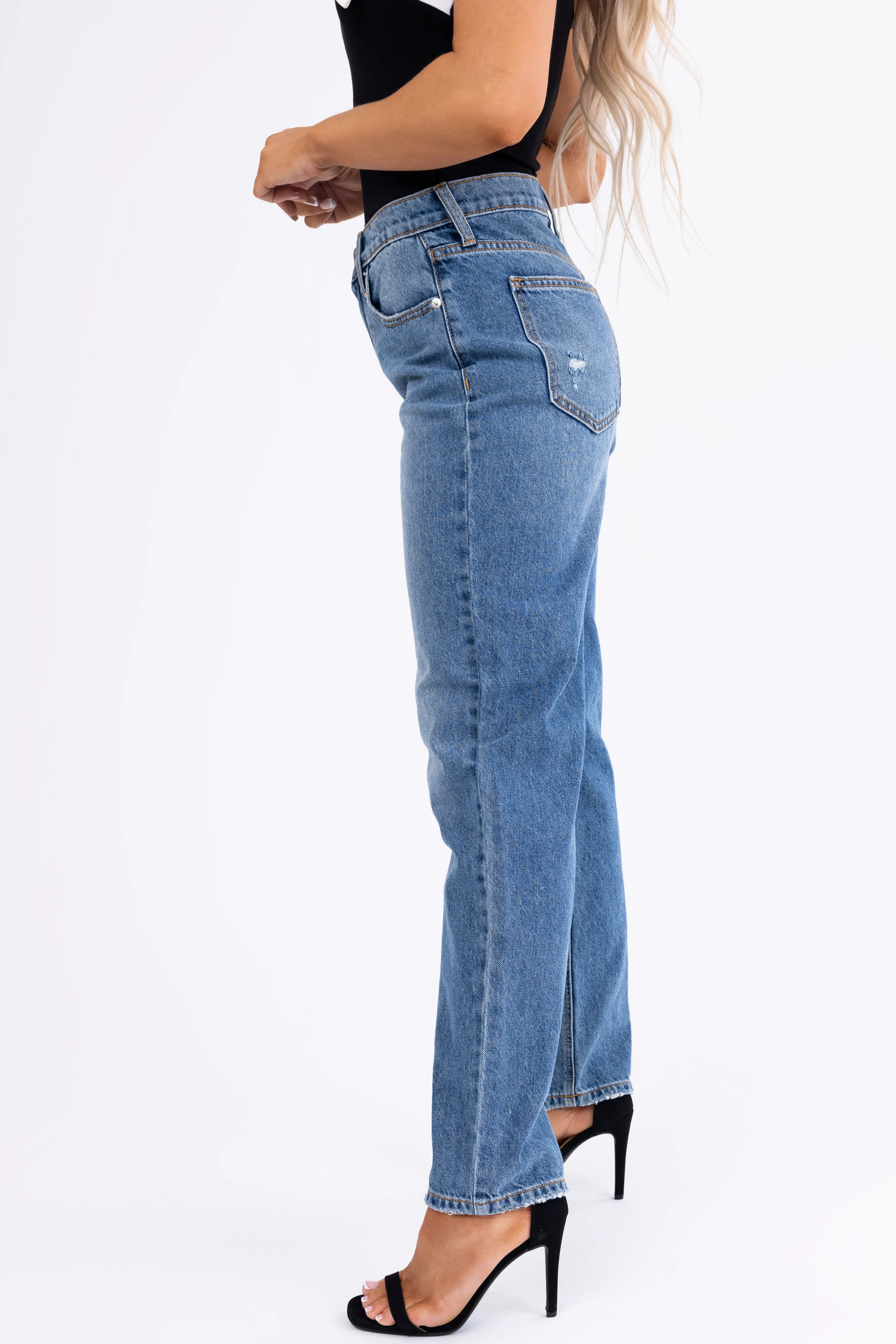 Sneak Peek Medium Wash Wide Leg Boyfriend Jeans - LD SALE