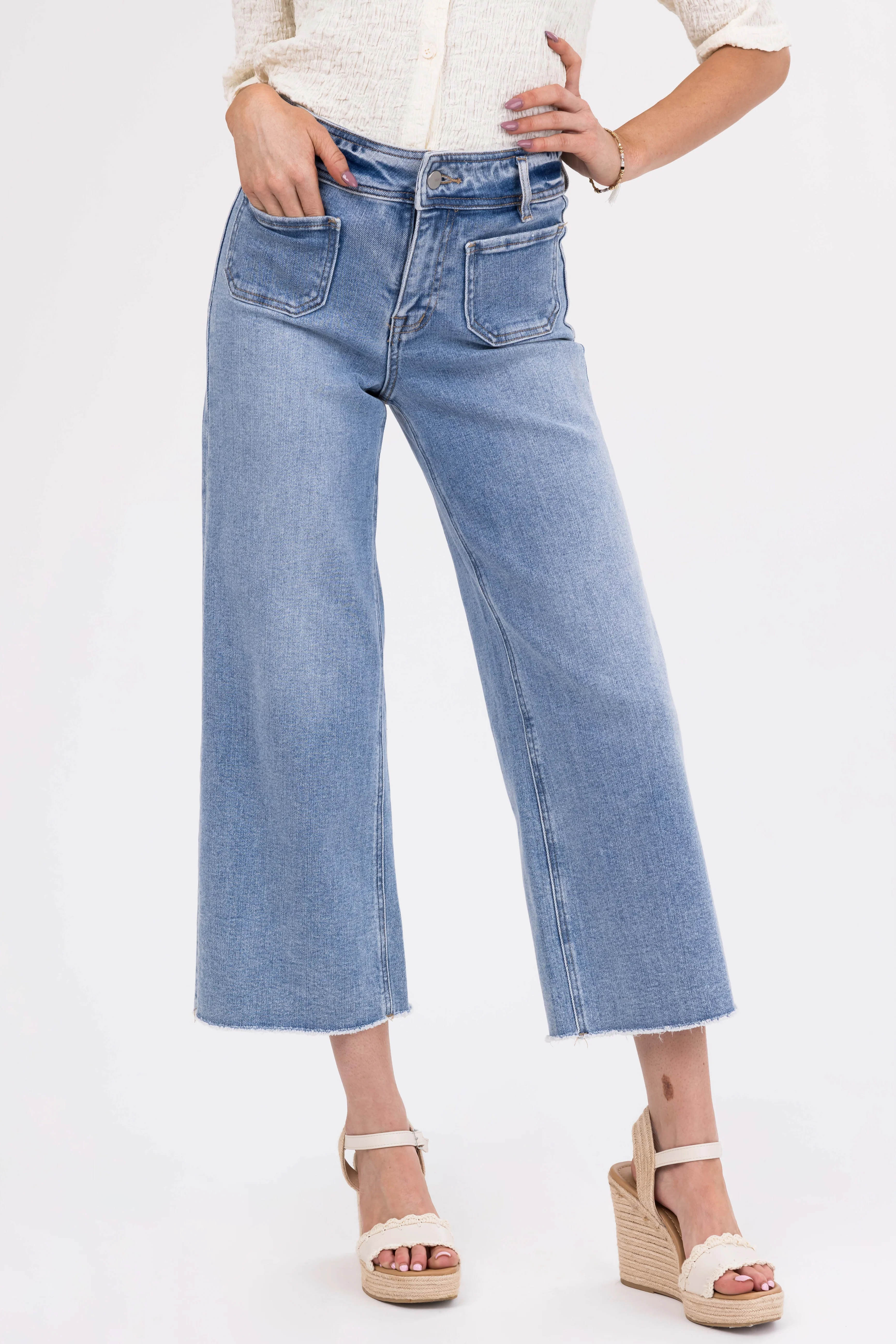 Mica Denim Light Wash Wide Leg Cropped Jeans - LD SALE