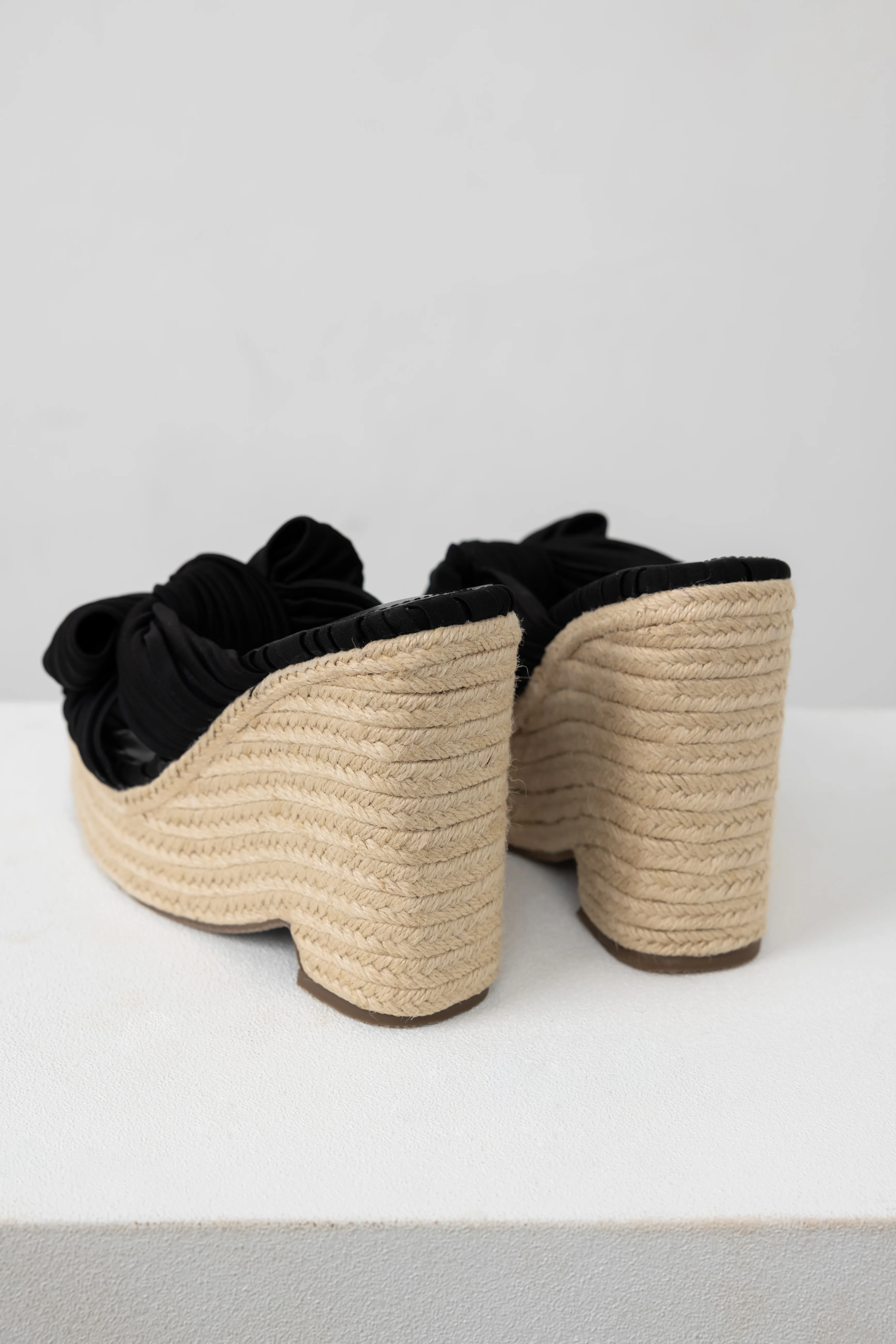 Black Front Bow Espadrille Platform Wedges - LD SALE