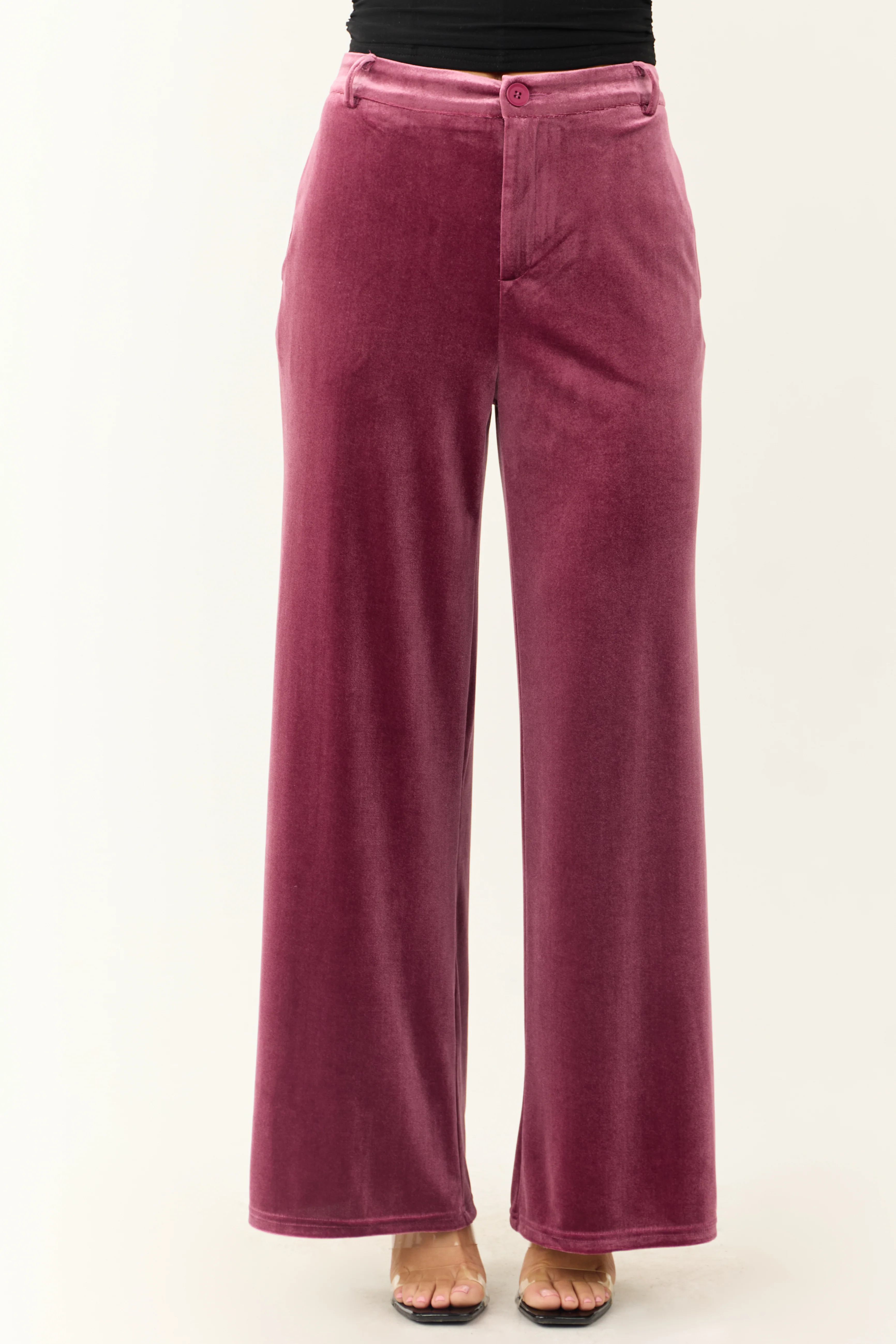 Berry Velvet Wide Leg High Waisted Pants - LD SALE