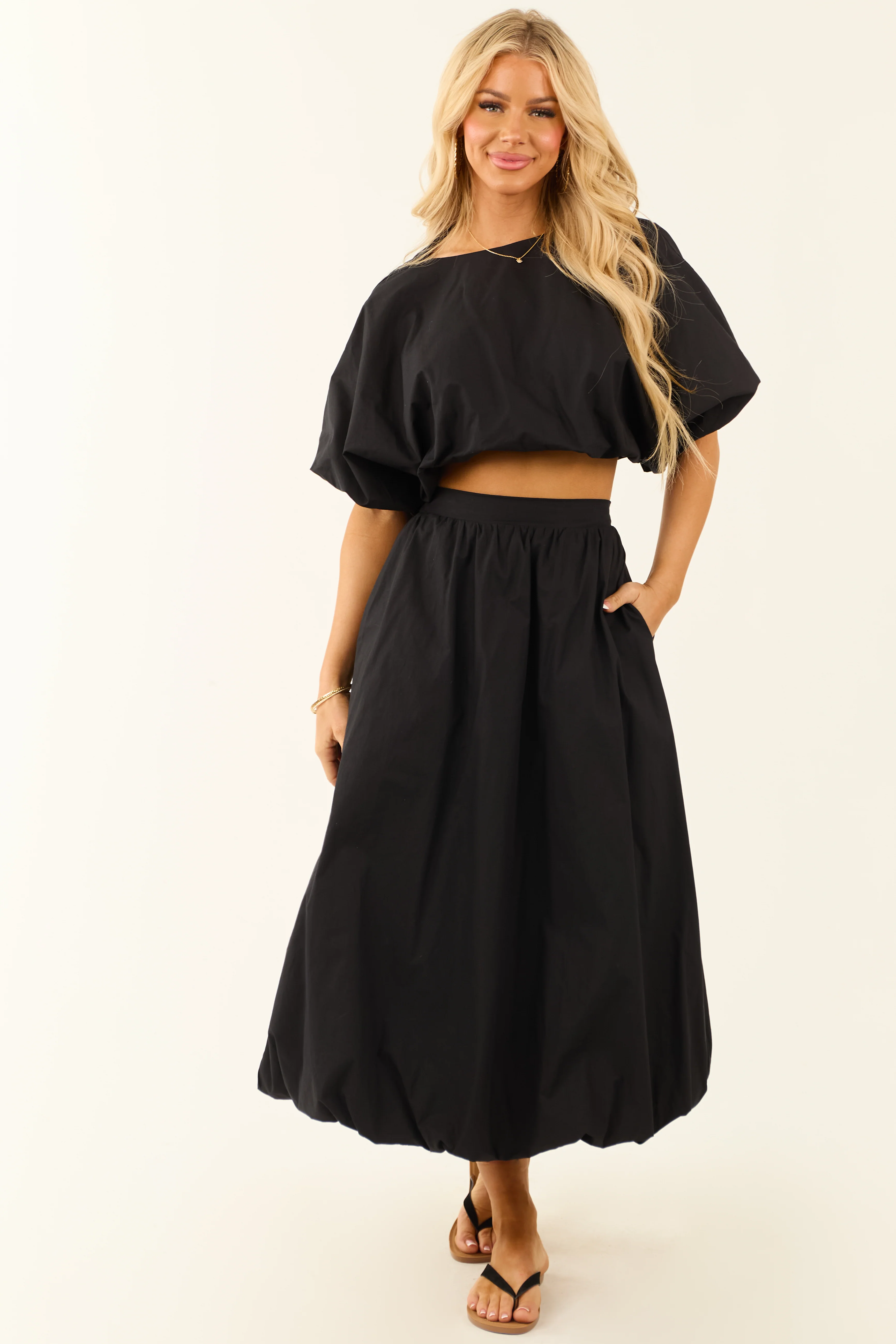 Charcoal Bubble Sleeve and Bubble Hem Skirt Set - LD SALE