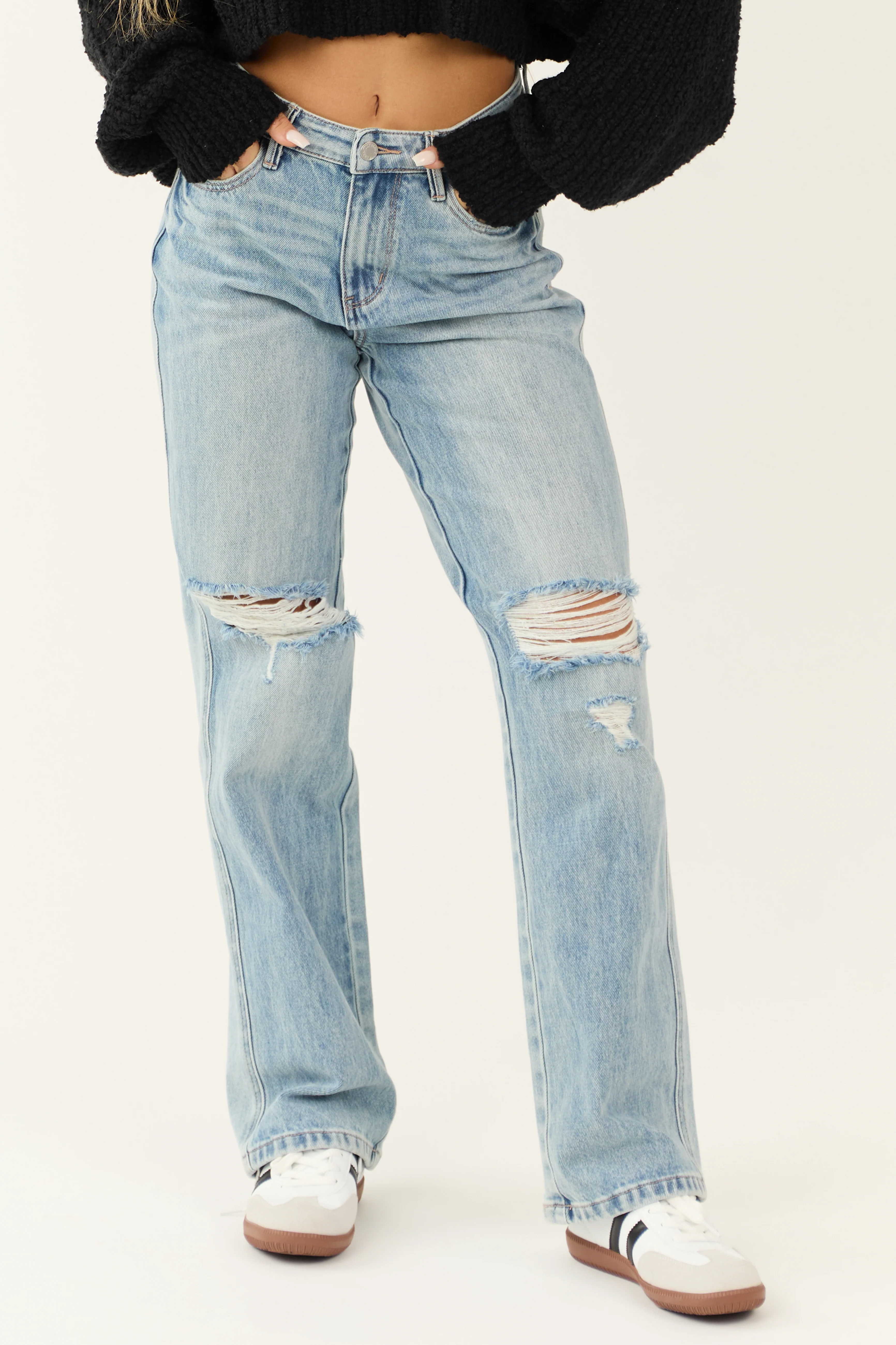 Judy Blue Light Wash Distressed 90's Straight Jeans - LD SALE