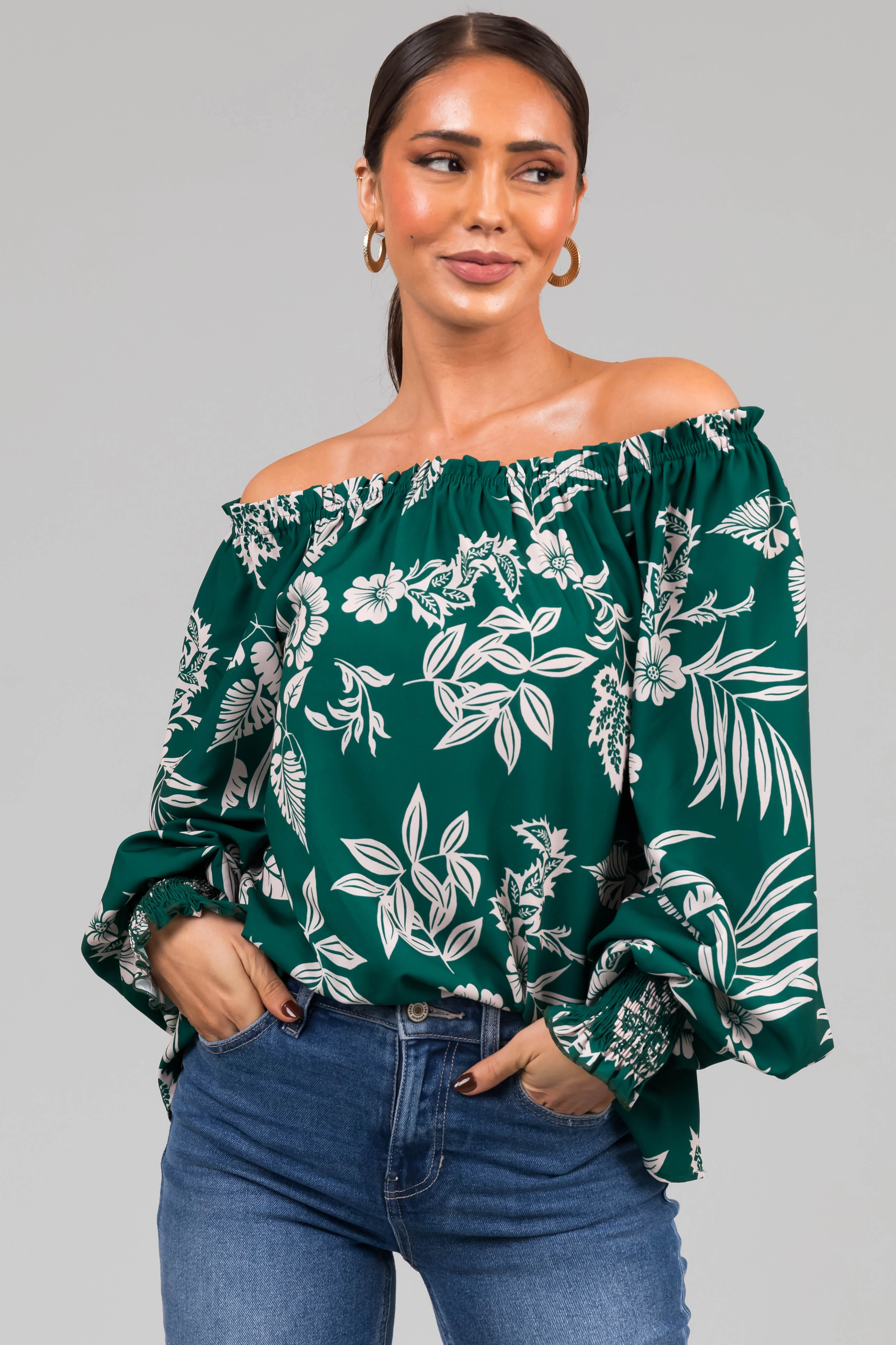 Forest Off the Shoulder Floral Print Blouse - LD SALE