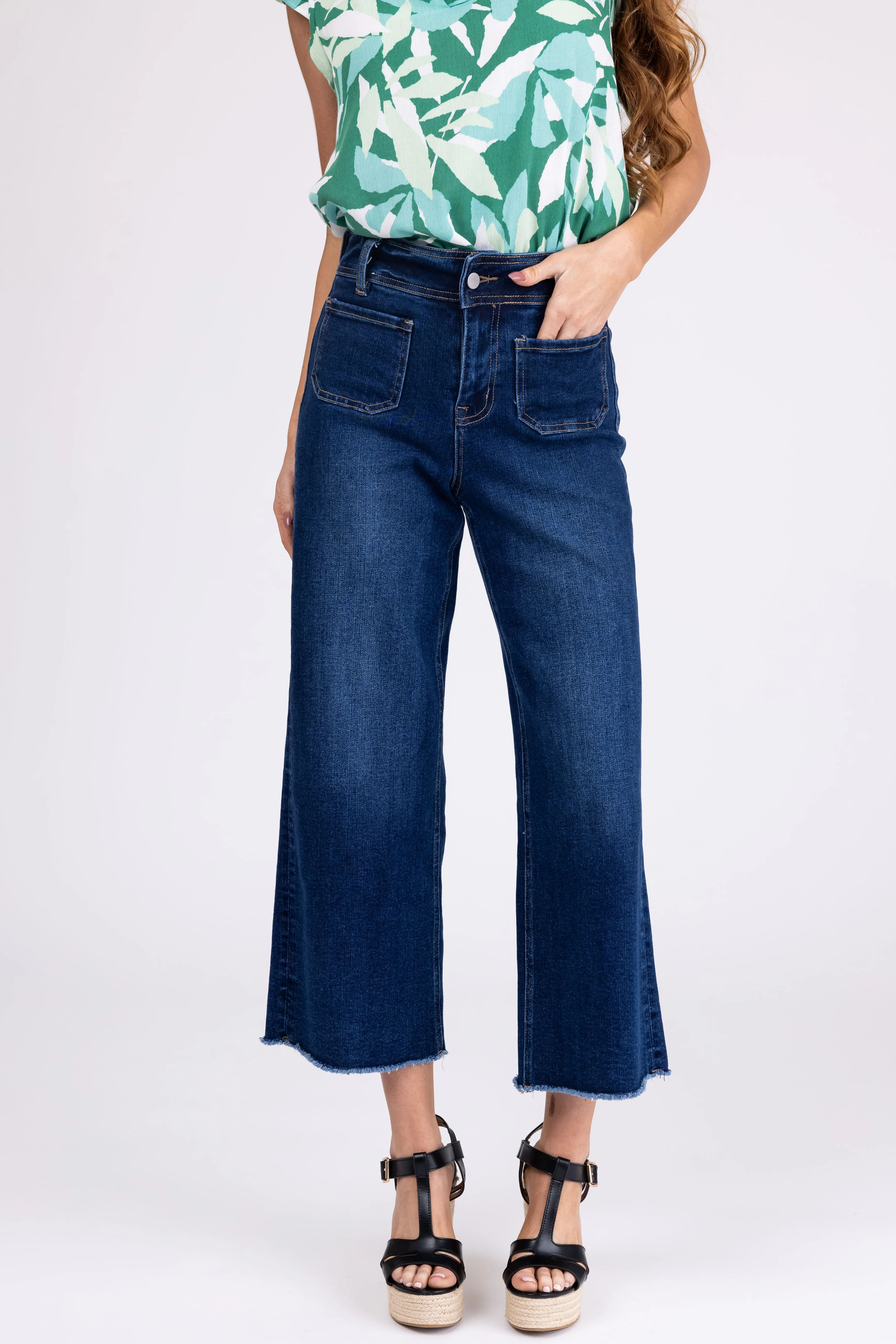 Mica Denim Dark Wash Wide Leg Cropped Jeans - LD SALE