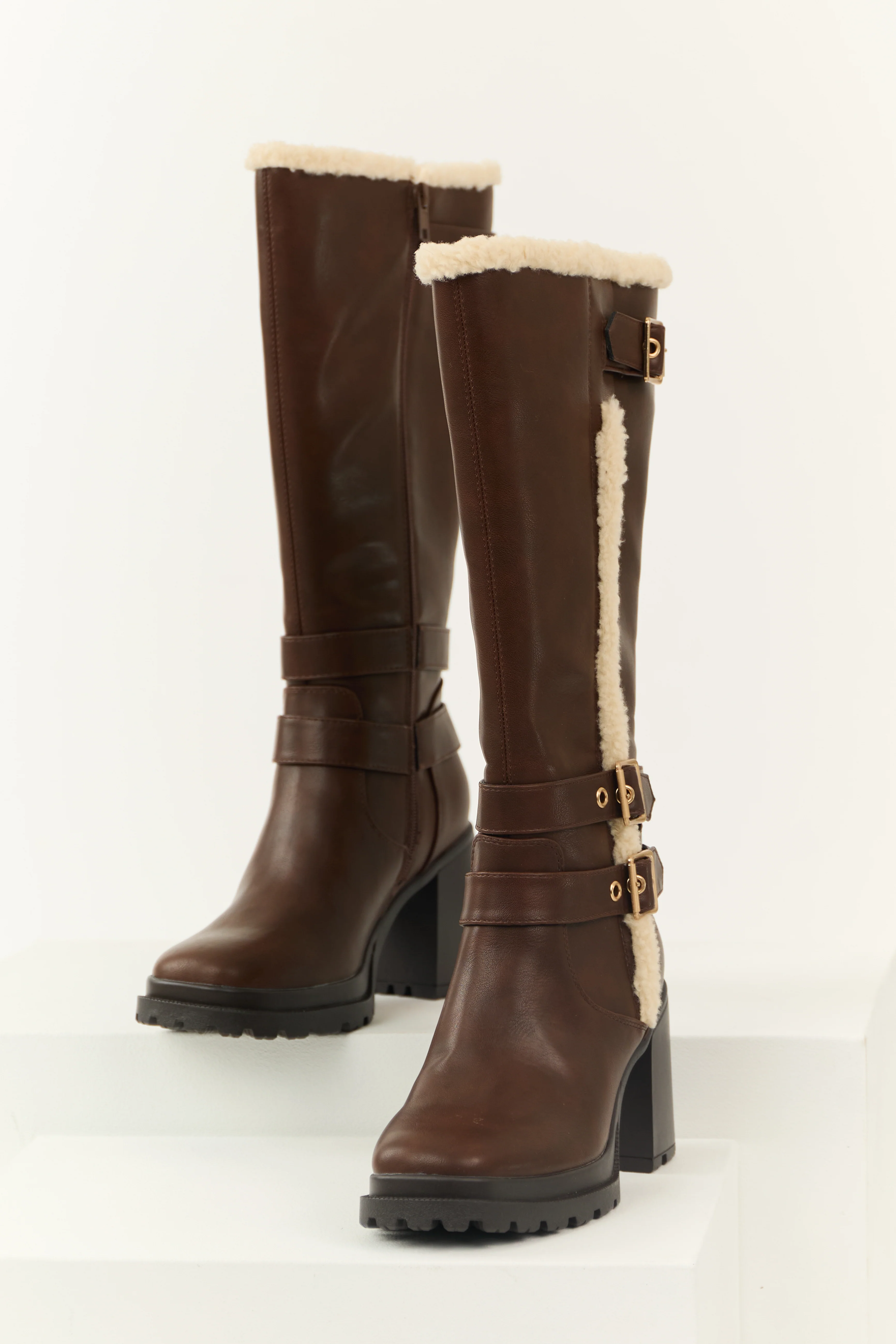 Spice Faux Leather Sherpa Lined Tall Platform Boots - LD SALE