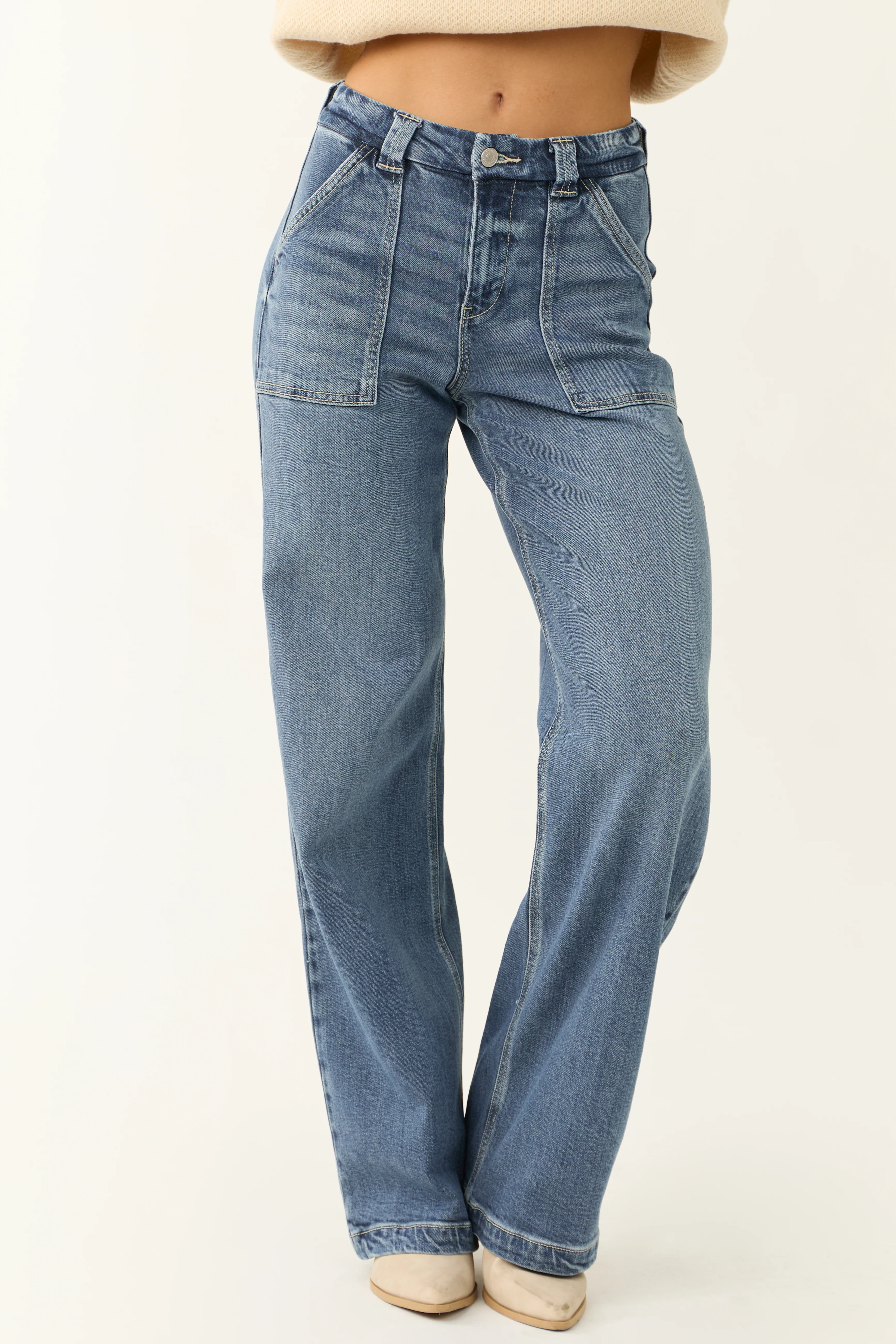 KanCan Medium Wash Wide Leg Slant Pocket Jeans - LD SALE