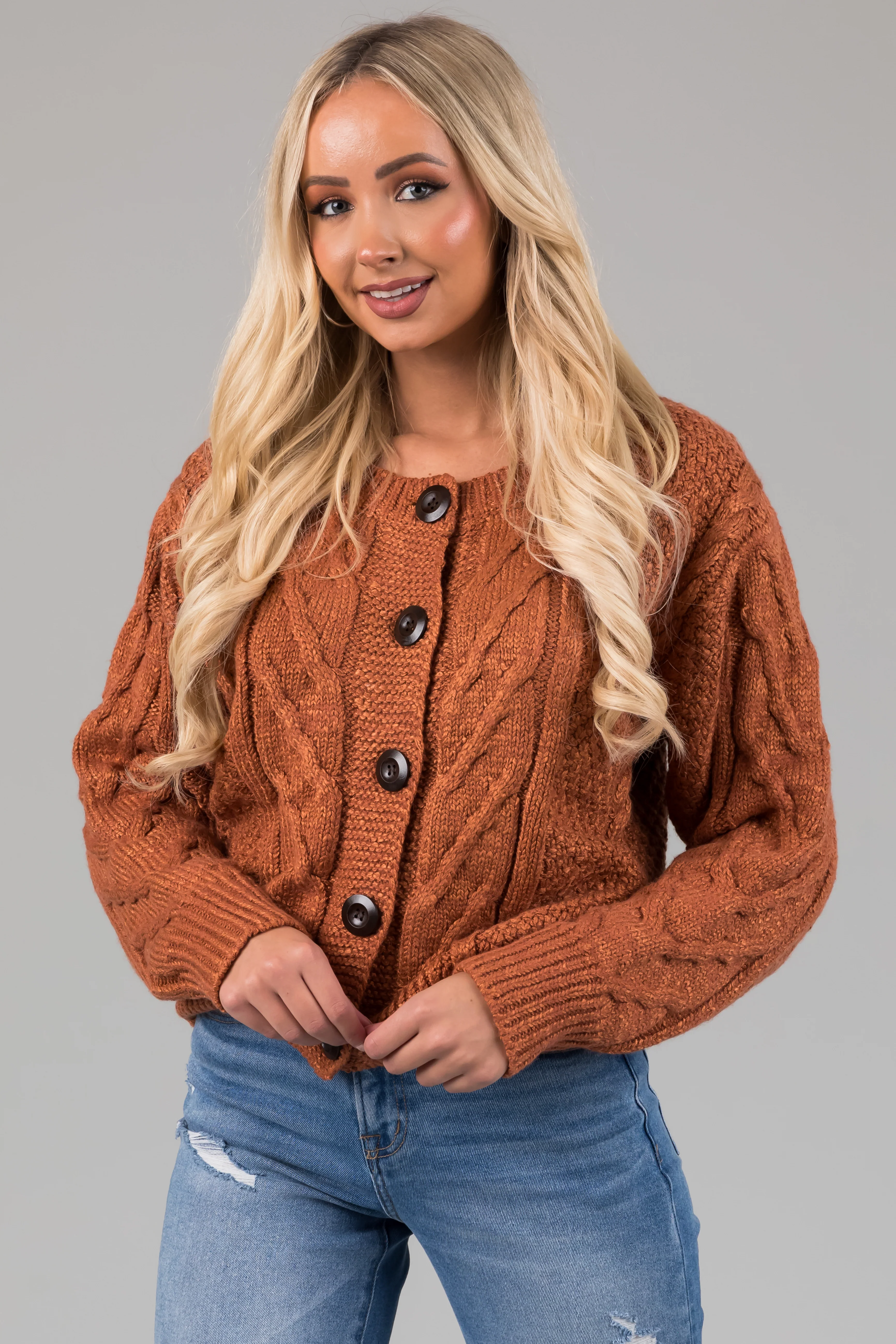 Pumpkin Spice Thick Cable Knit Button Cardigan - LD SALE