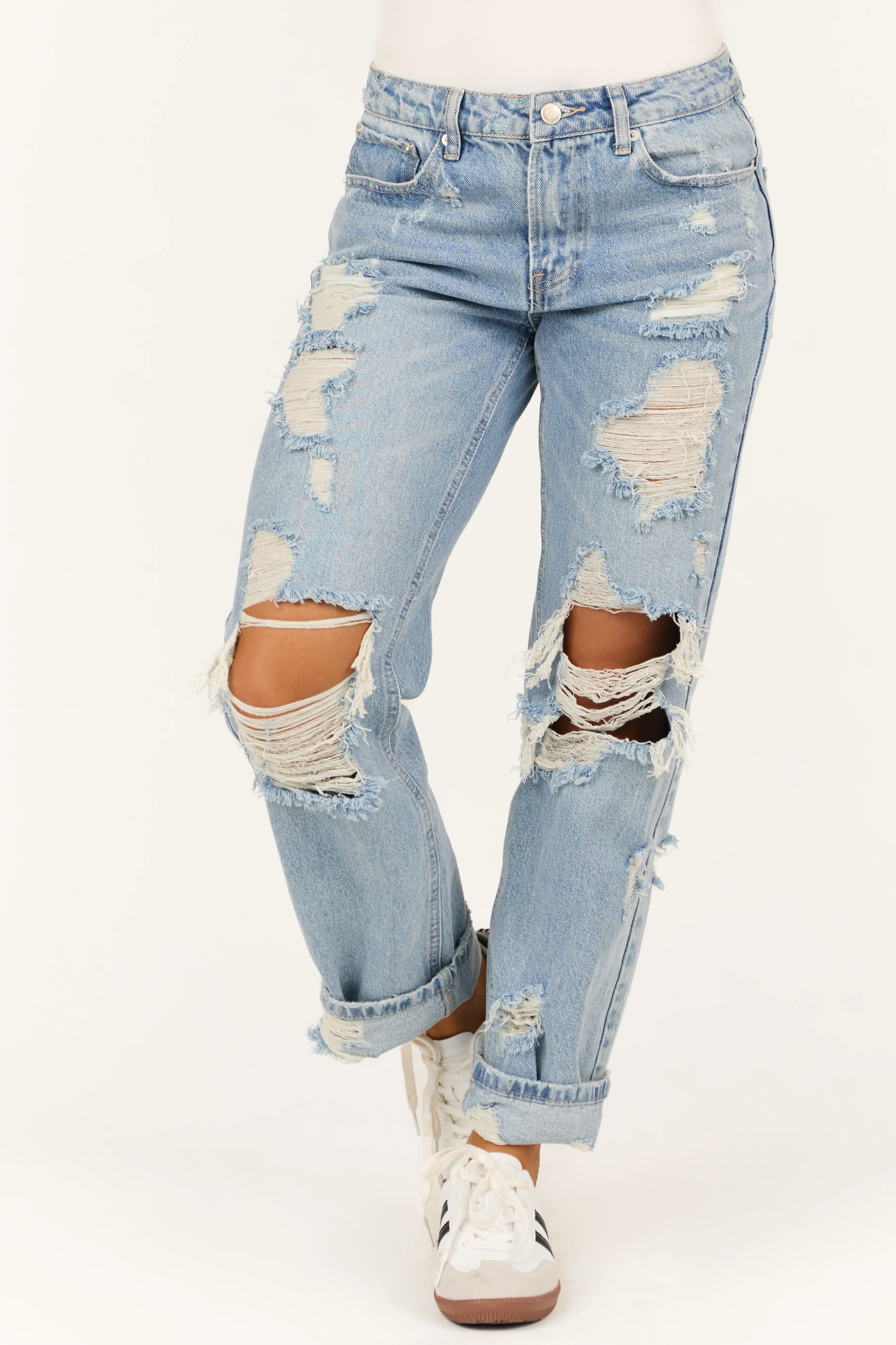 Signature 8 Medium Wash Distressed Loose Dad Jeans - LD SALE