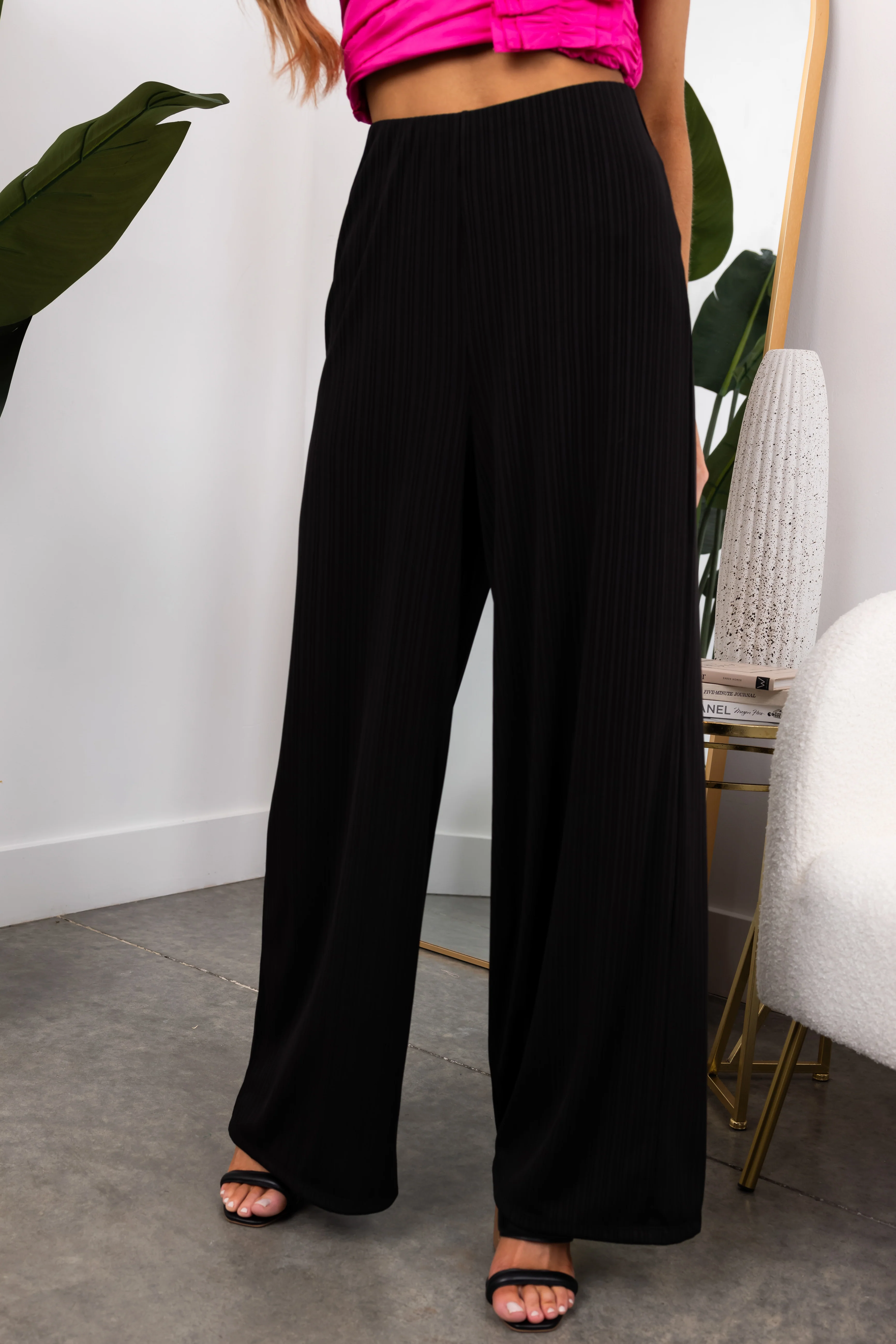 She+Sky Black Ribbed Knit Wide Leg Pants - LD SALE