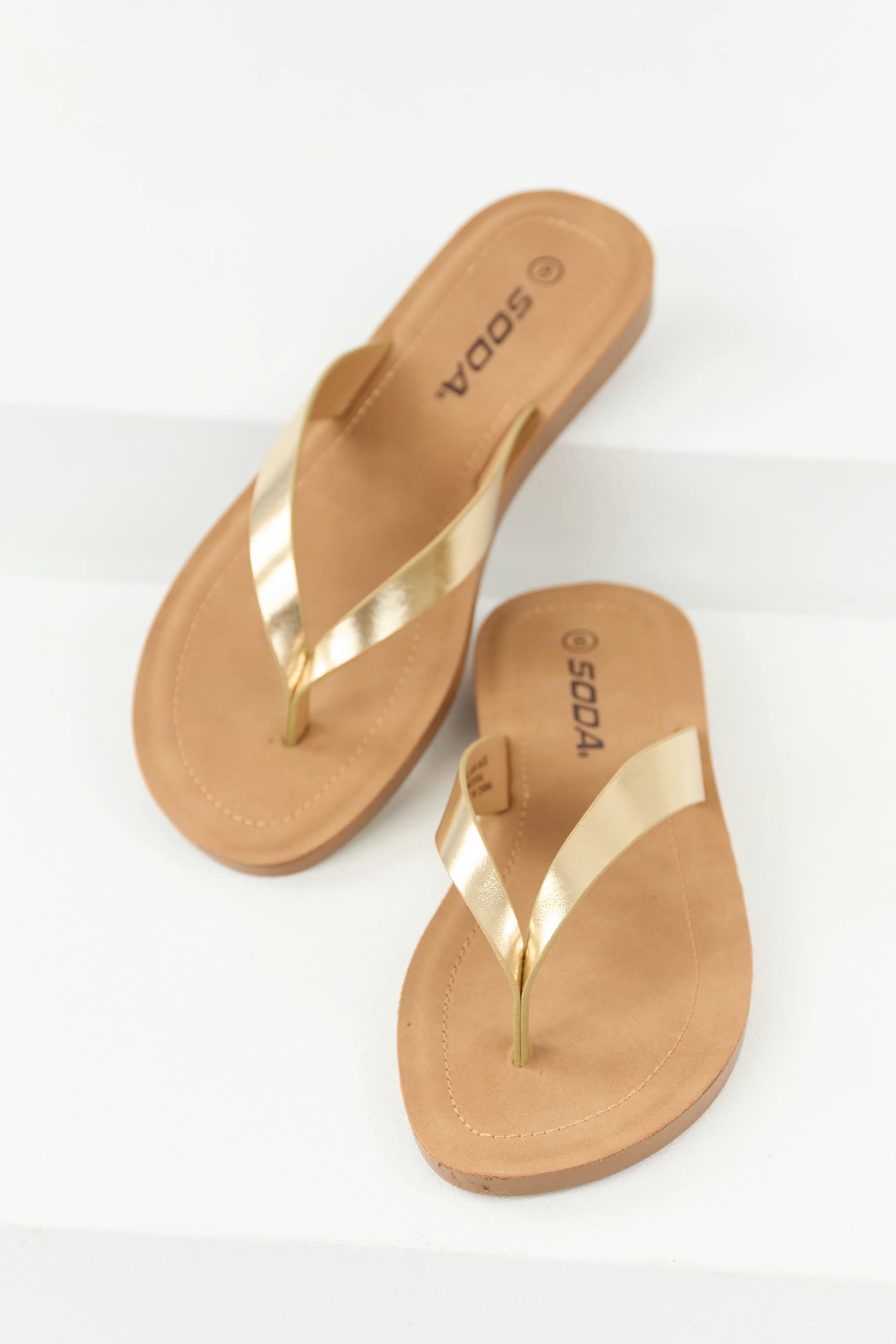 Brown Sugar Thong Sandal with Gold Strap - LD SALE