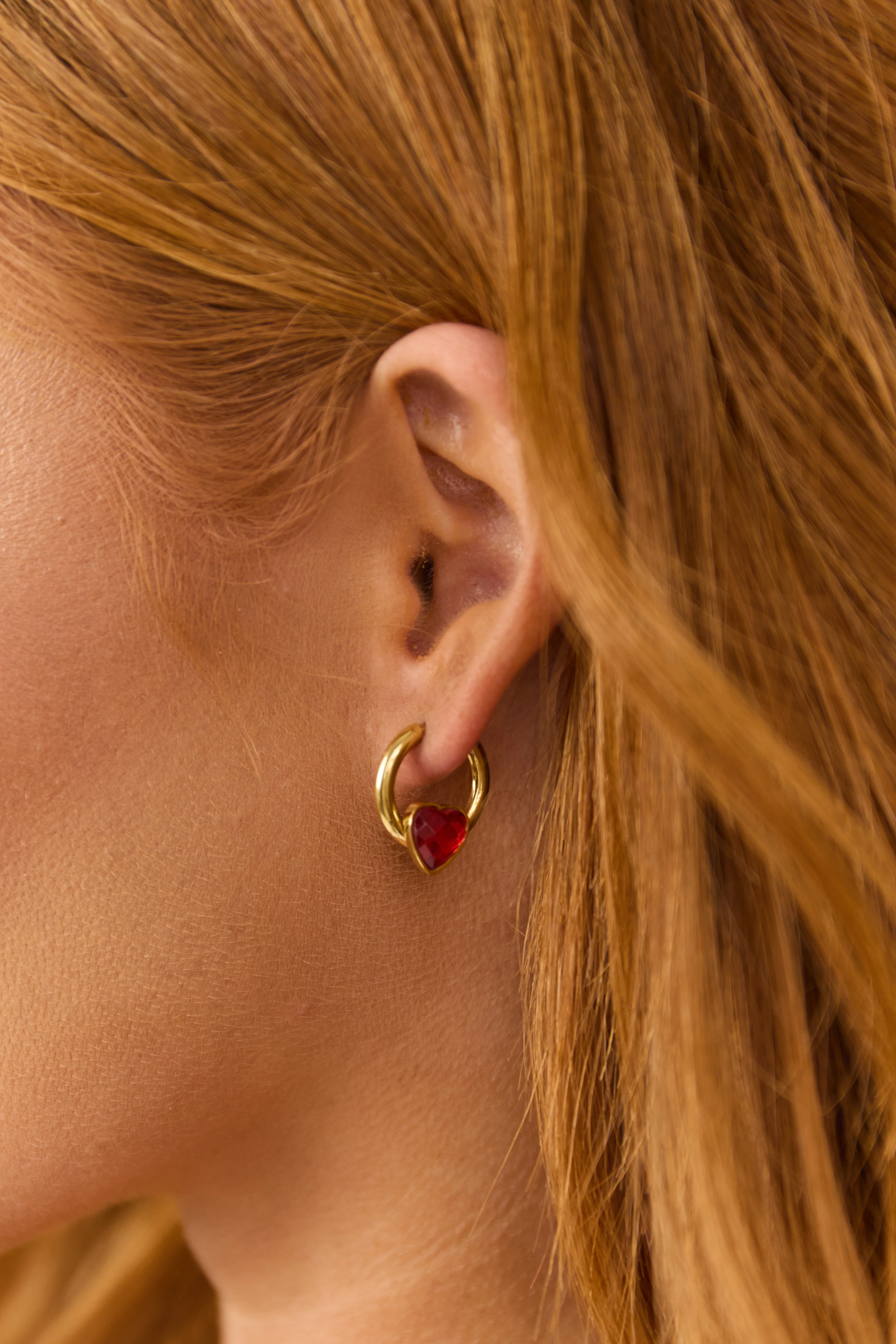 Gold Metallic Heart Gemstone Huggie Earrings - LD SALE