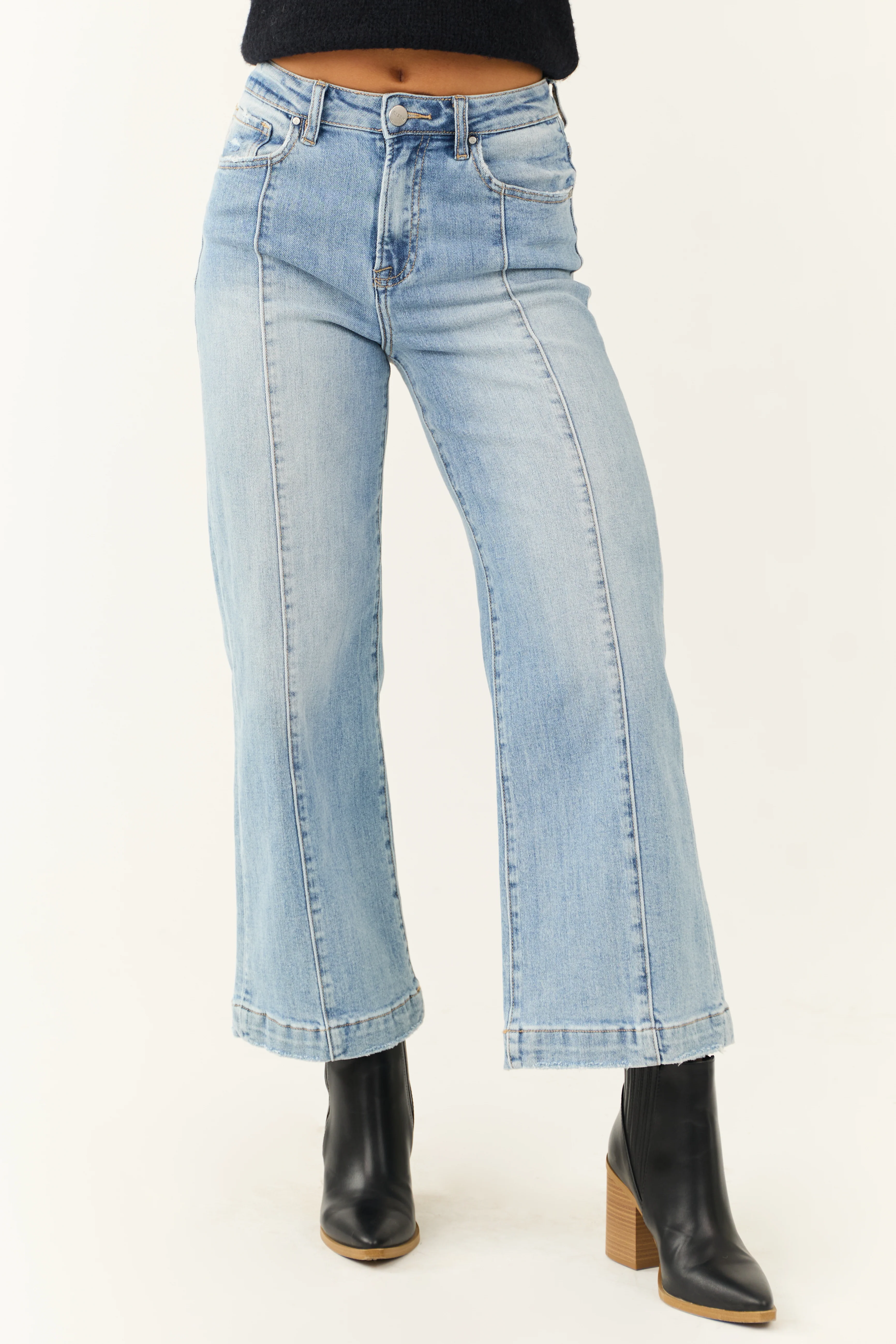 Risen Light Wash High Rise Cropped Wide Leg Jeans - LD SALE
