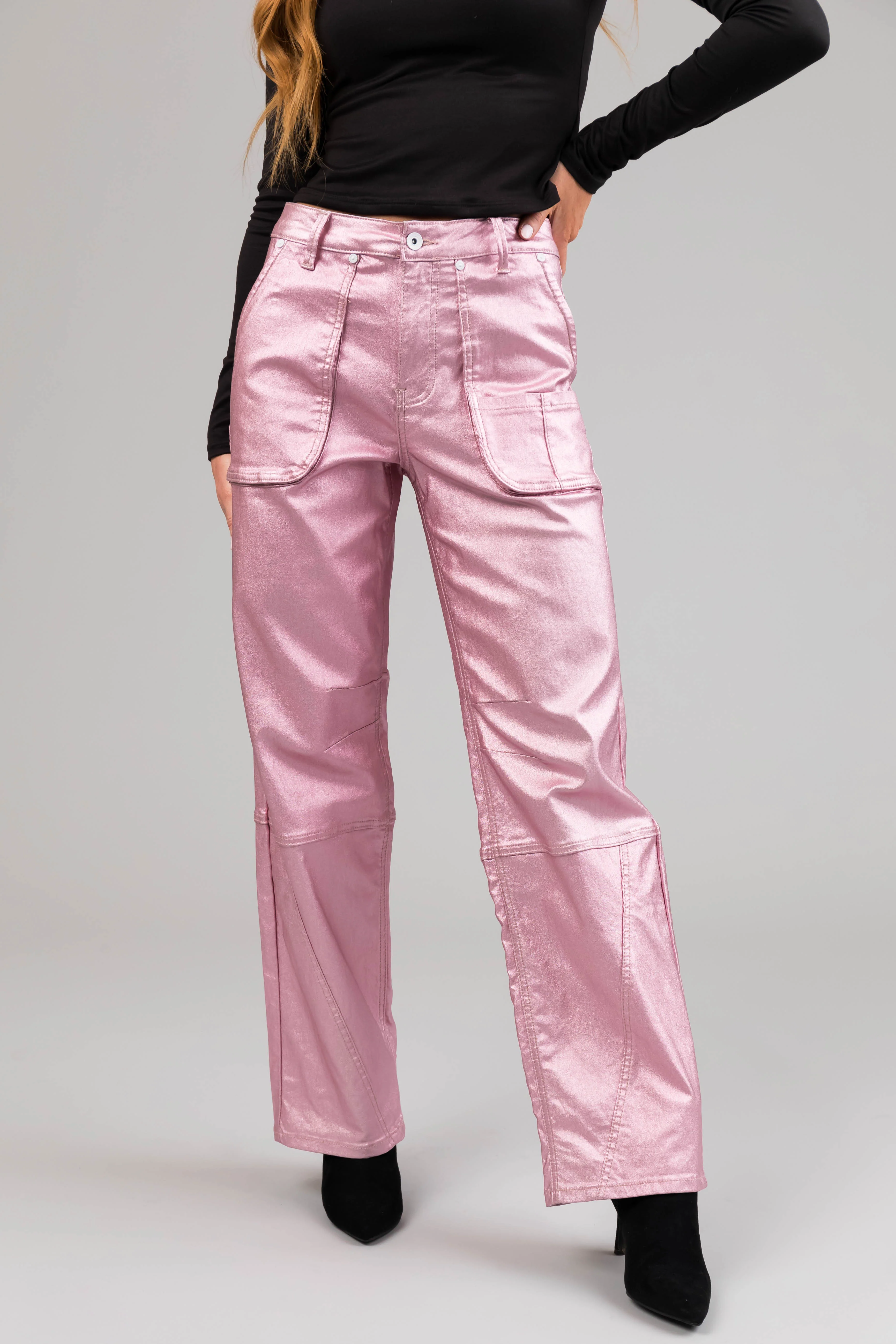 Special A Baby Pink Metallic Cargo Jeans - LD SALE