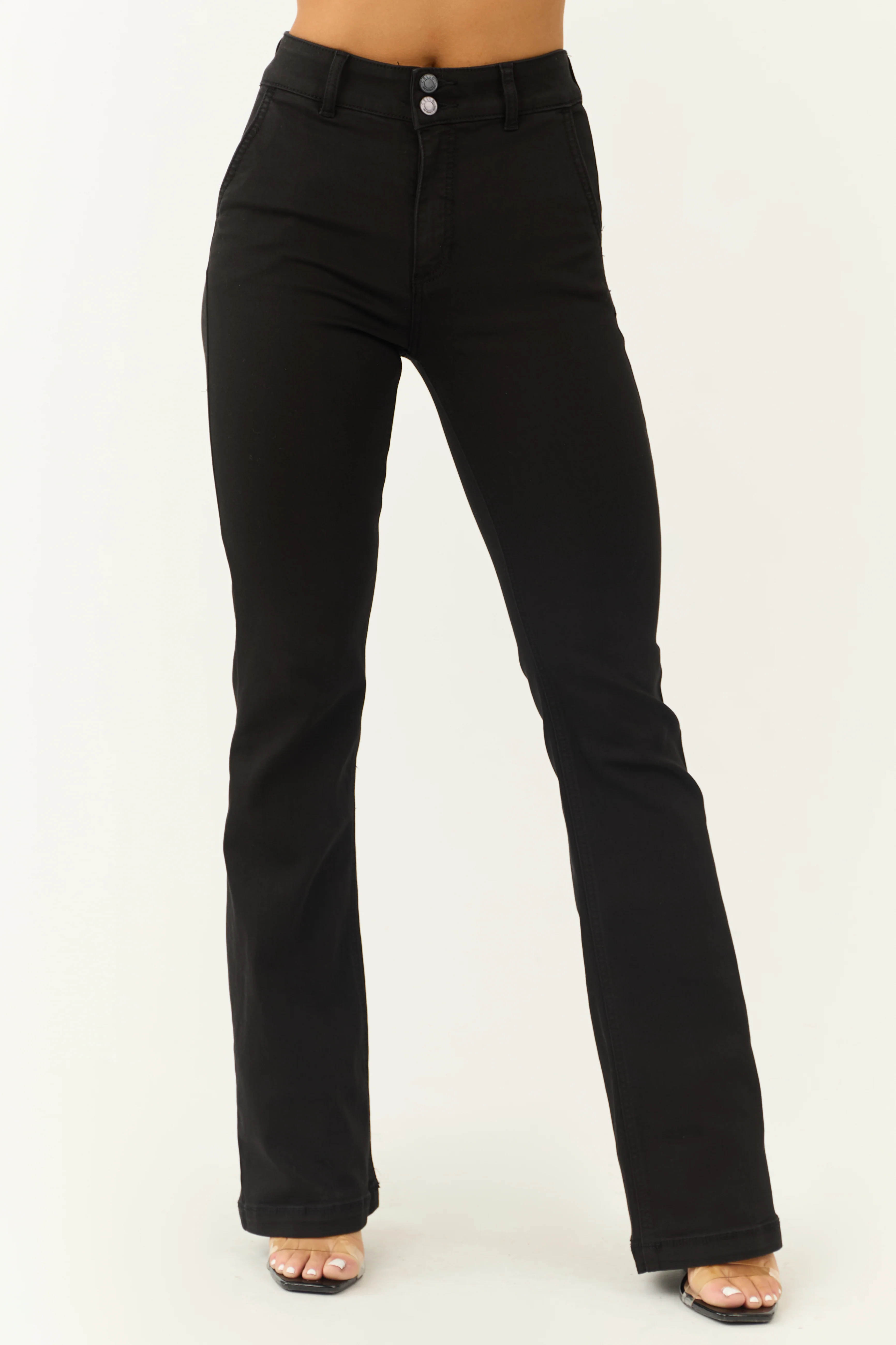 Cello Black High Rise Two Button Slim Flare Jeans - LD SALE