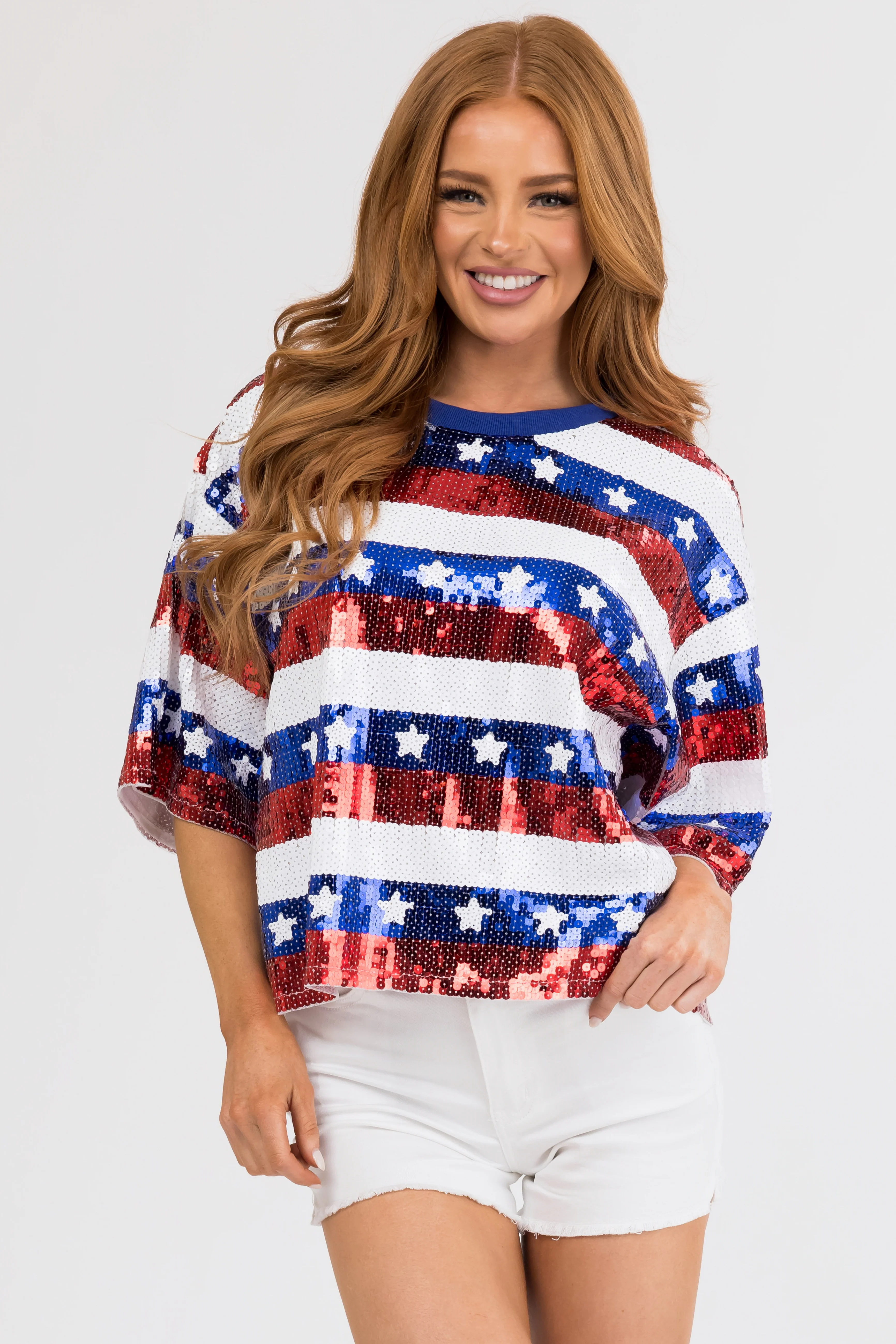 Ruby Sequin Stars and Stripes Casual Top - LD SALE