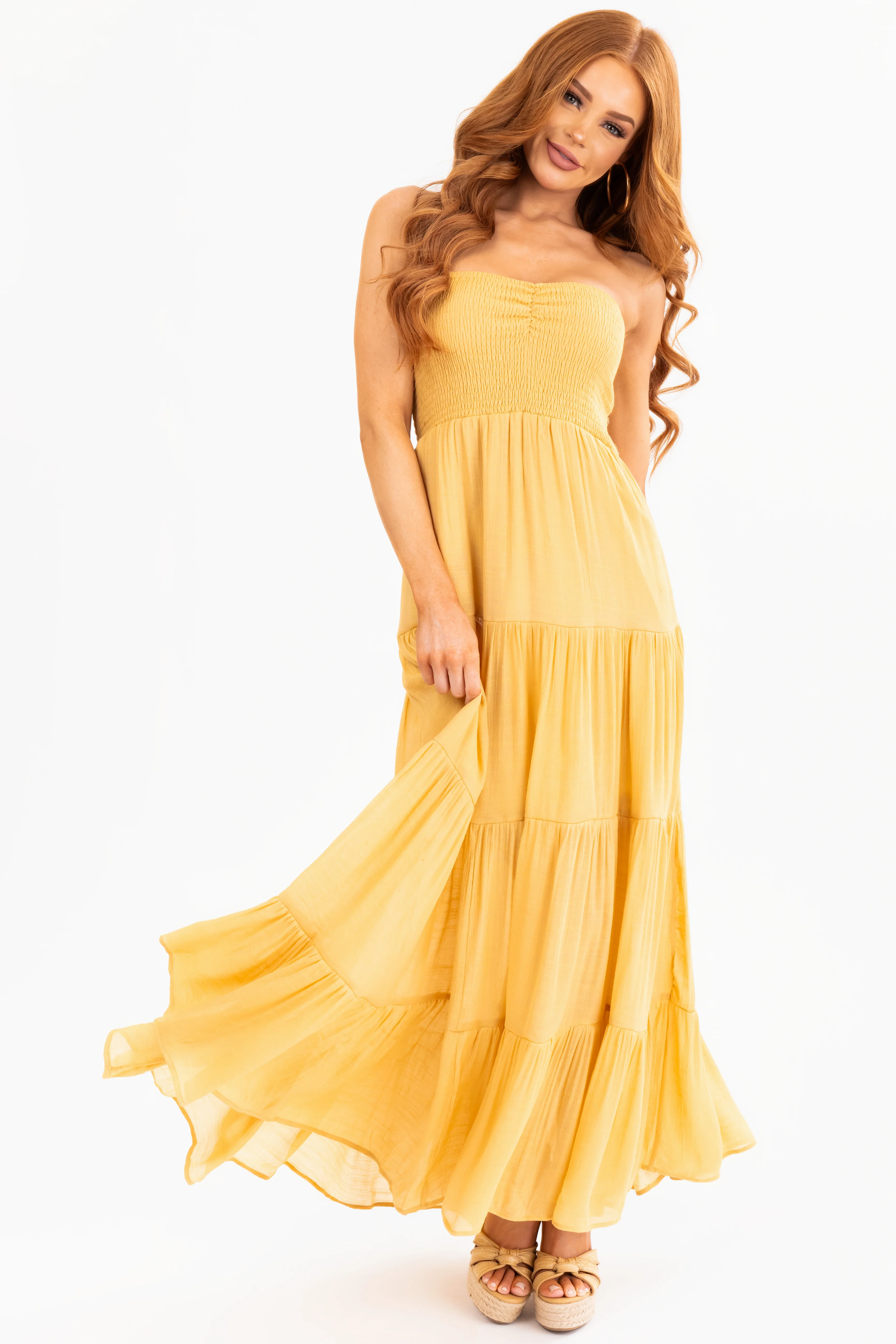 Amber Strapless Smocked Top Tiered Maxi Dress - LD SALE
