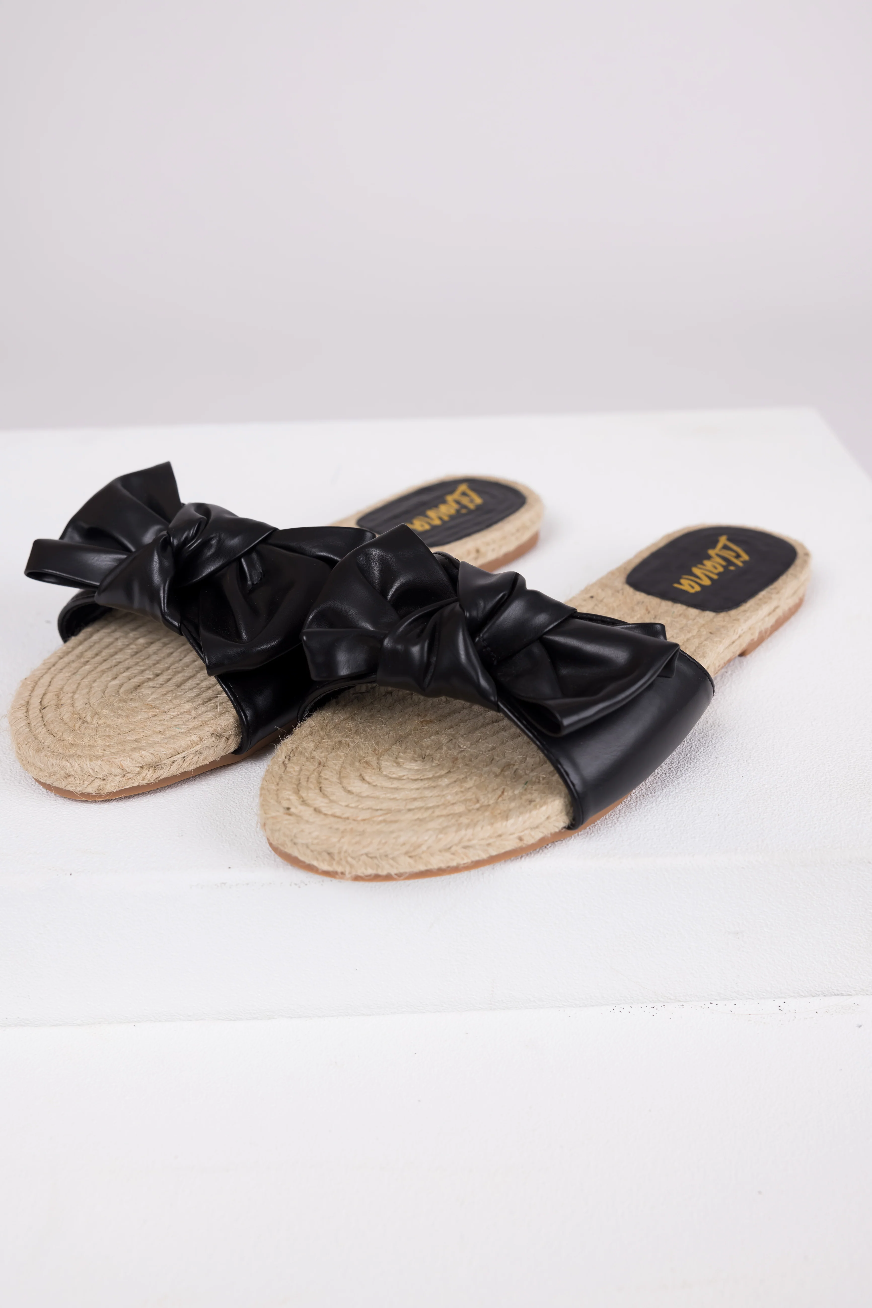 Black Bow Strap Flat Espadrille Sandals - LD SALE