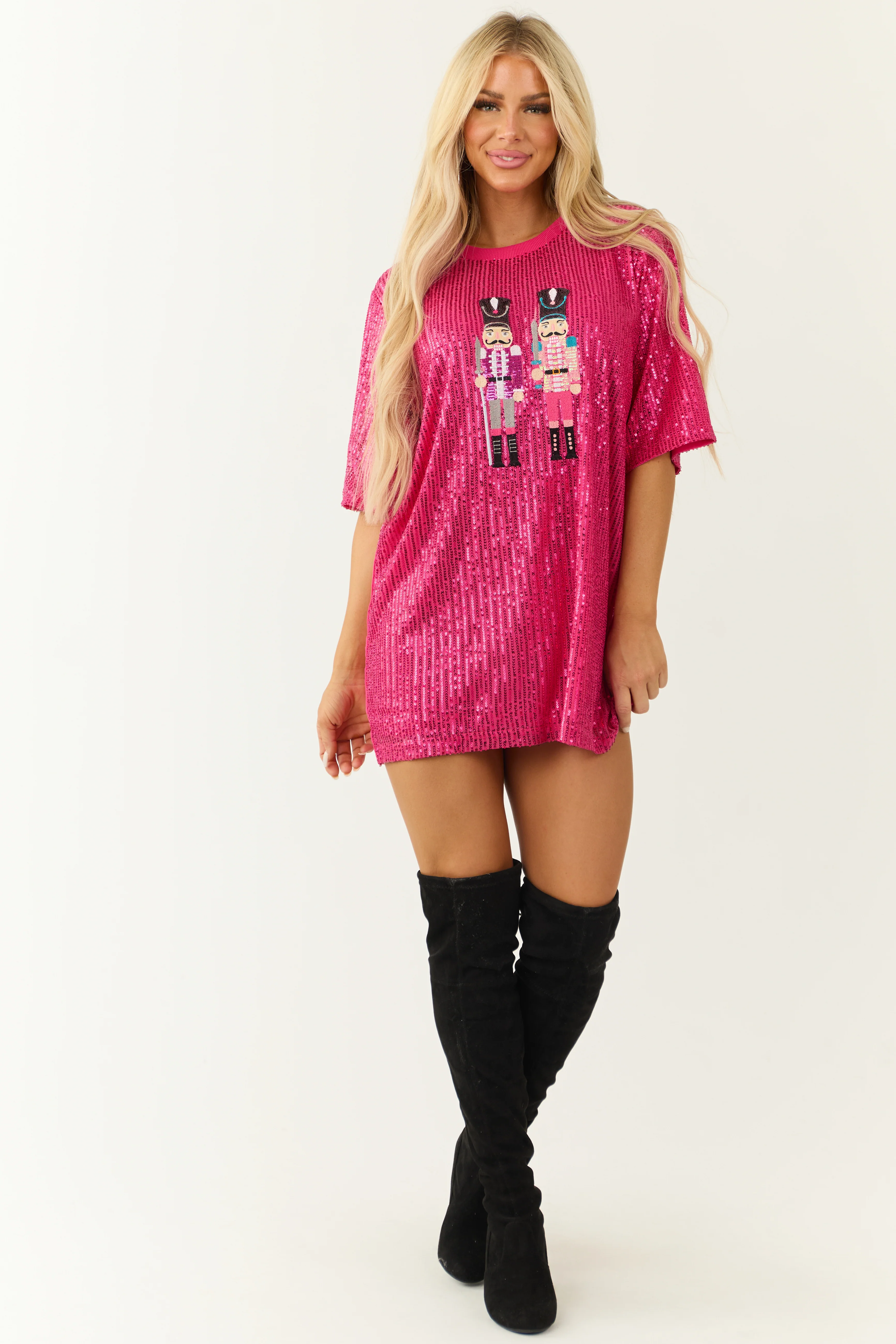 Hot Pink Nutcracker Sequin Tee Shirt Dress - LD SALE