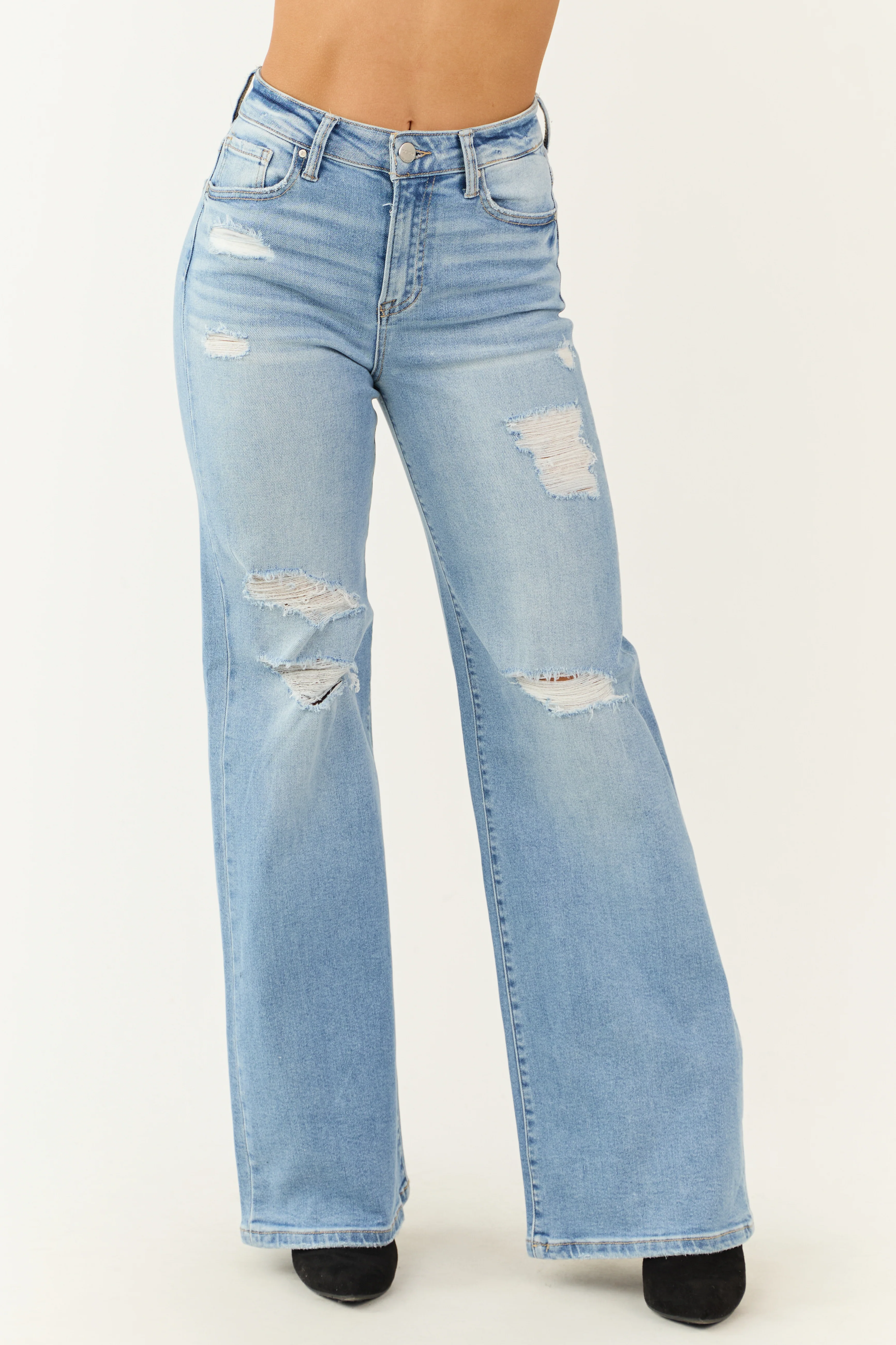 Risen Light Wash Distressed Bootcut Jeans - LD SALE