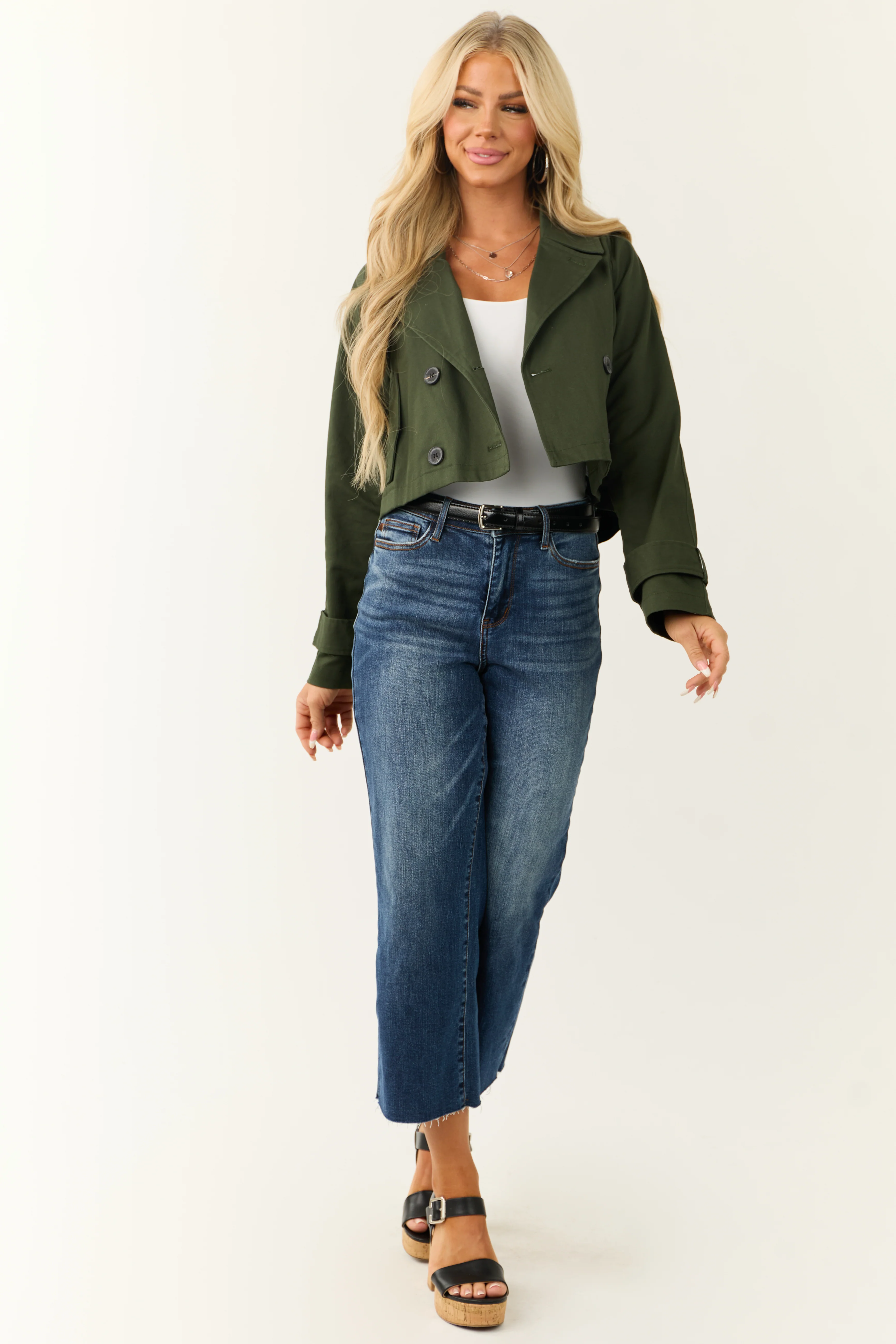Pine Long Sleeve Buttoned Crop Trench Jacket - LD SALE