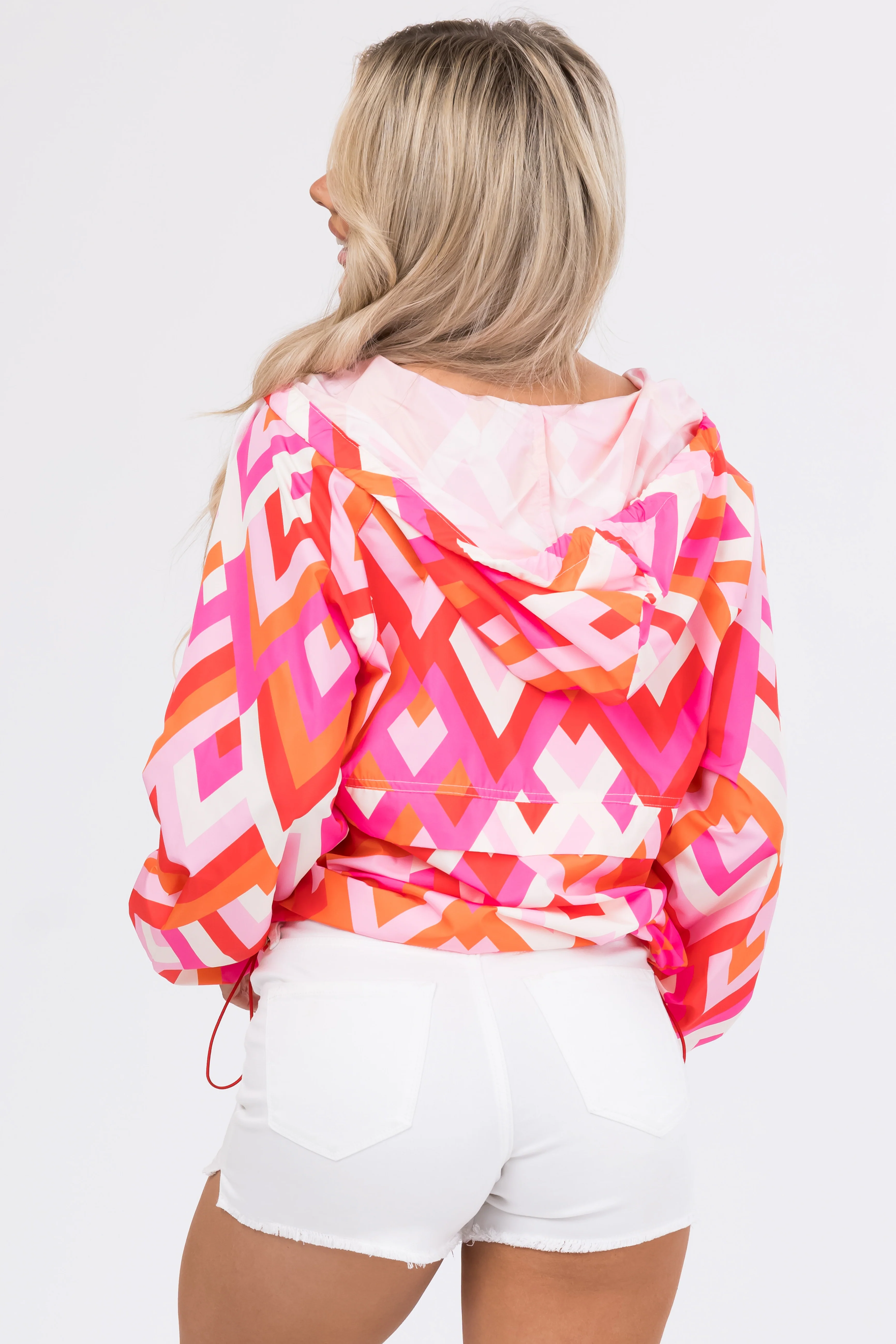 Bright Magenta Geometric Print Windbreaker - LD SALE
