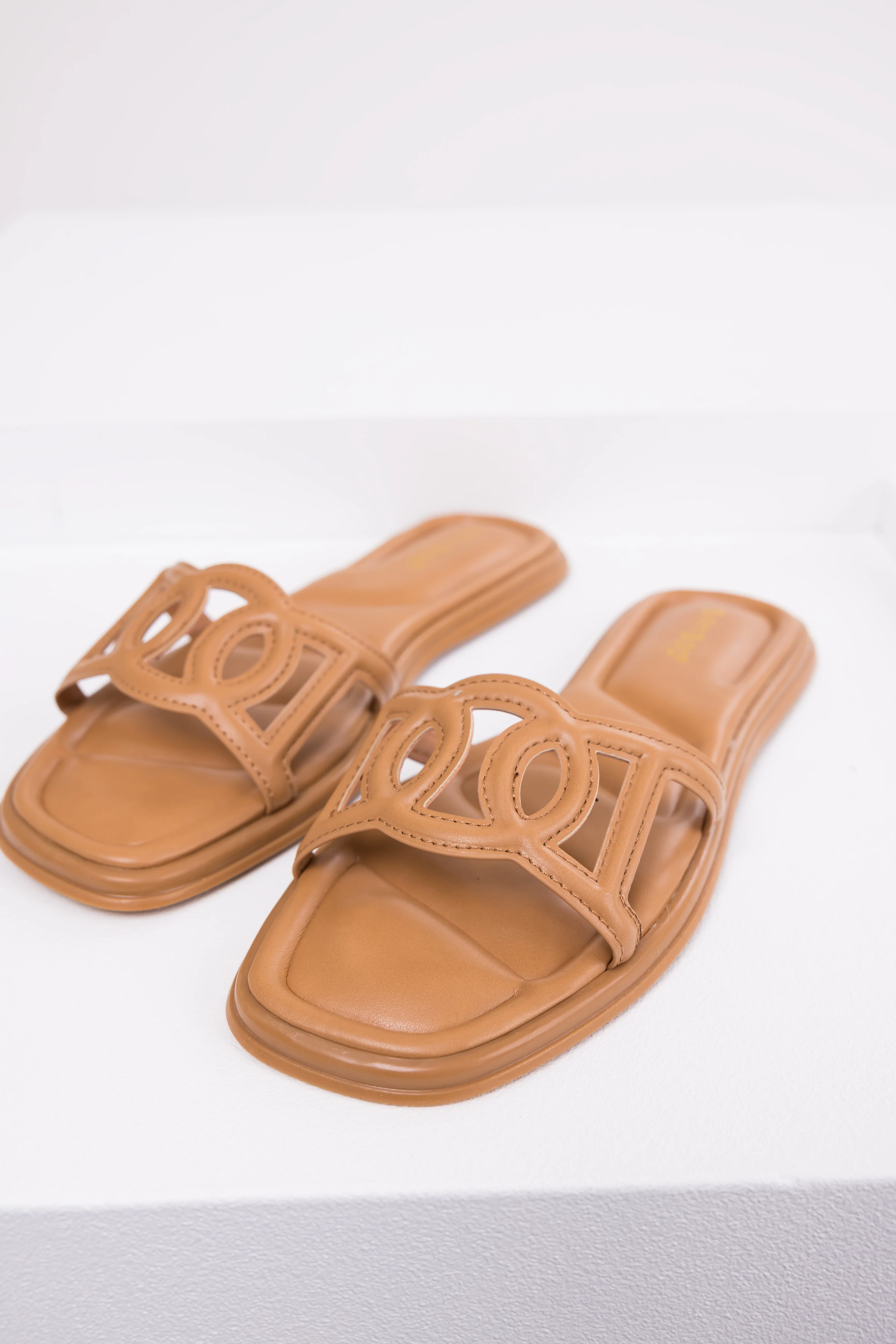 Brown Sugar Open Square Toe Flat Sandals - LD SALE