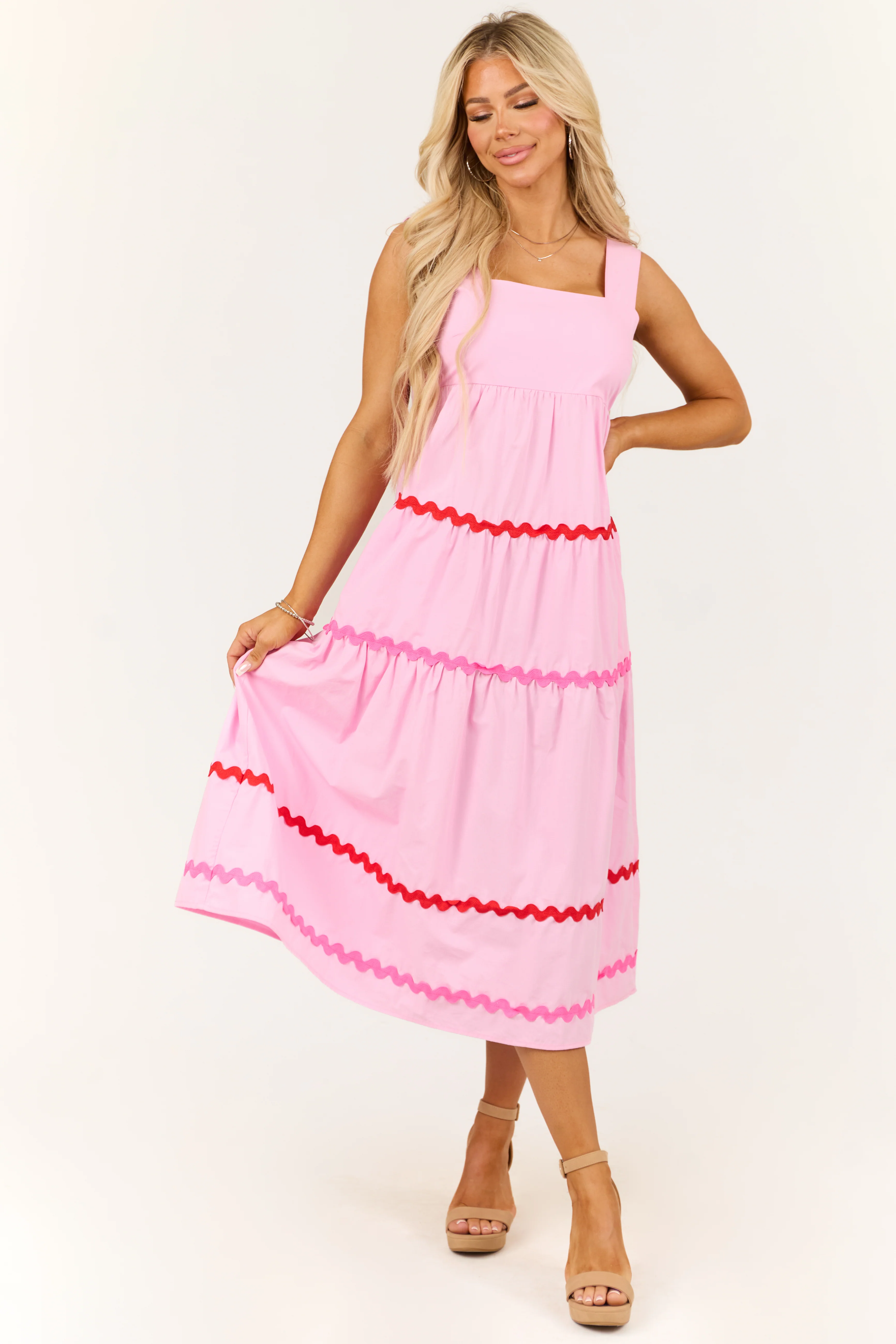 Carnation Sleeveless Wavy Contrast Tiered Midi Dress - LD SALE