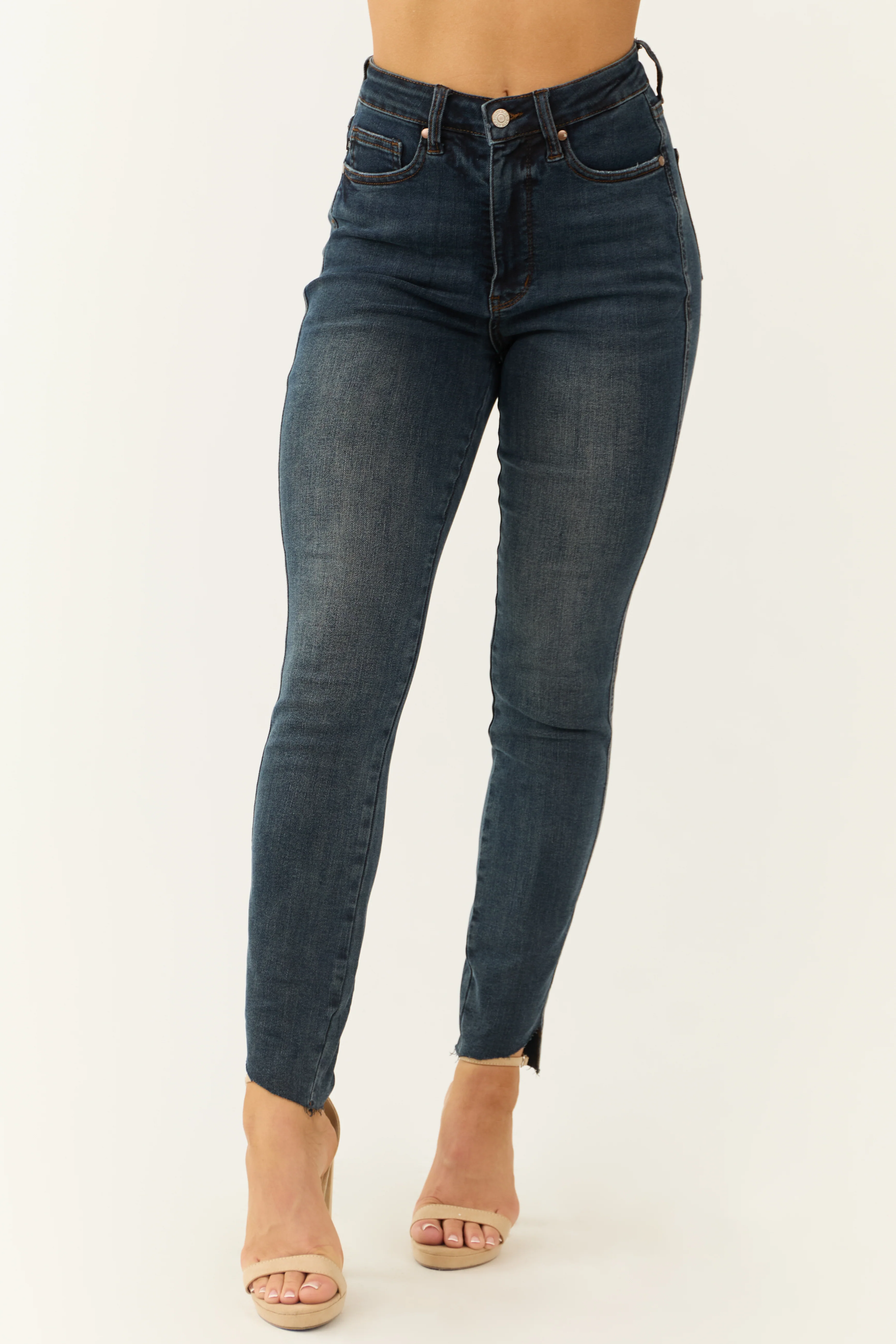 Judy Blue Dark Tummy Control Step Hem Skinny Jeans - LD SALE
