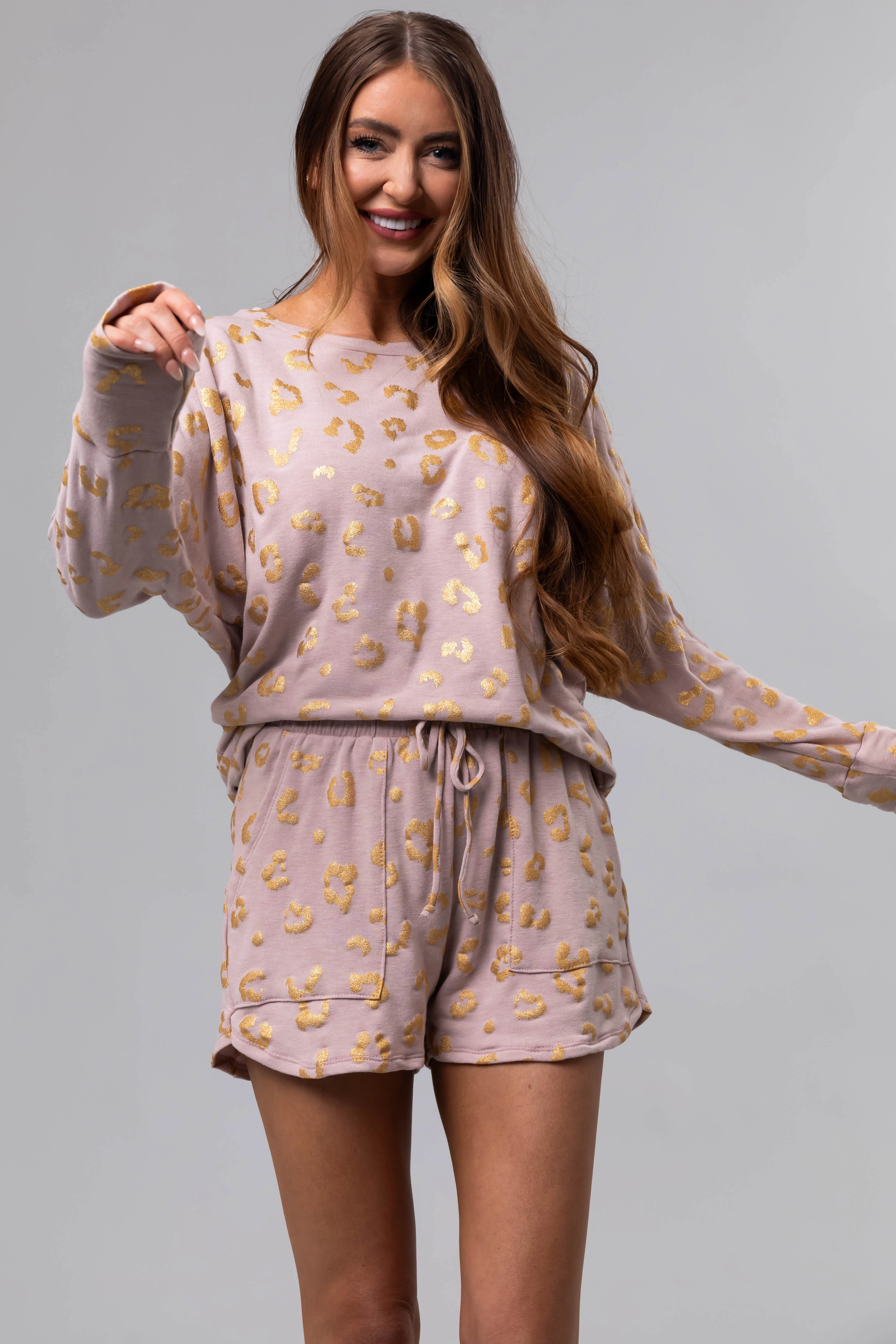 Dusty Blush Leopard Print Smocked Waist Shorts - LD SALE