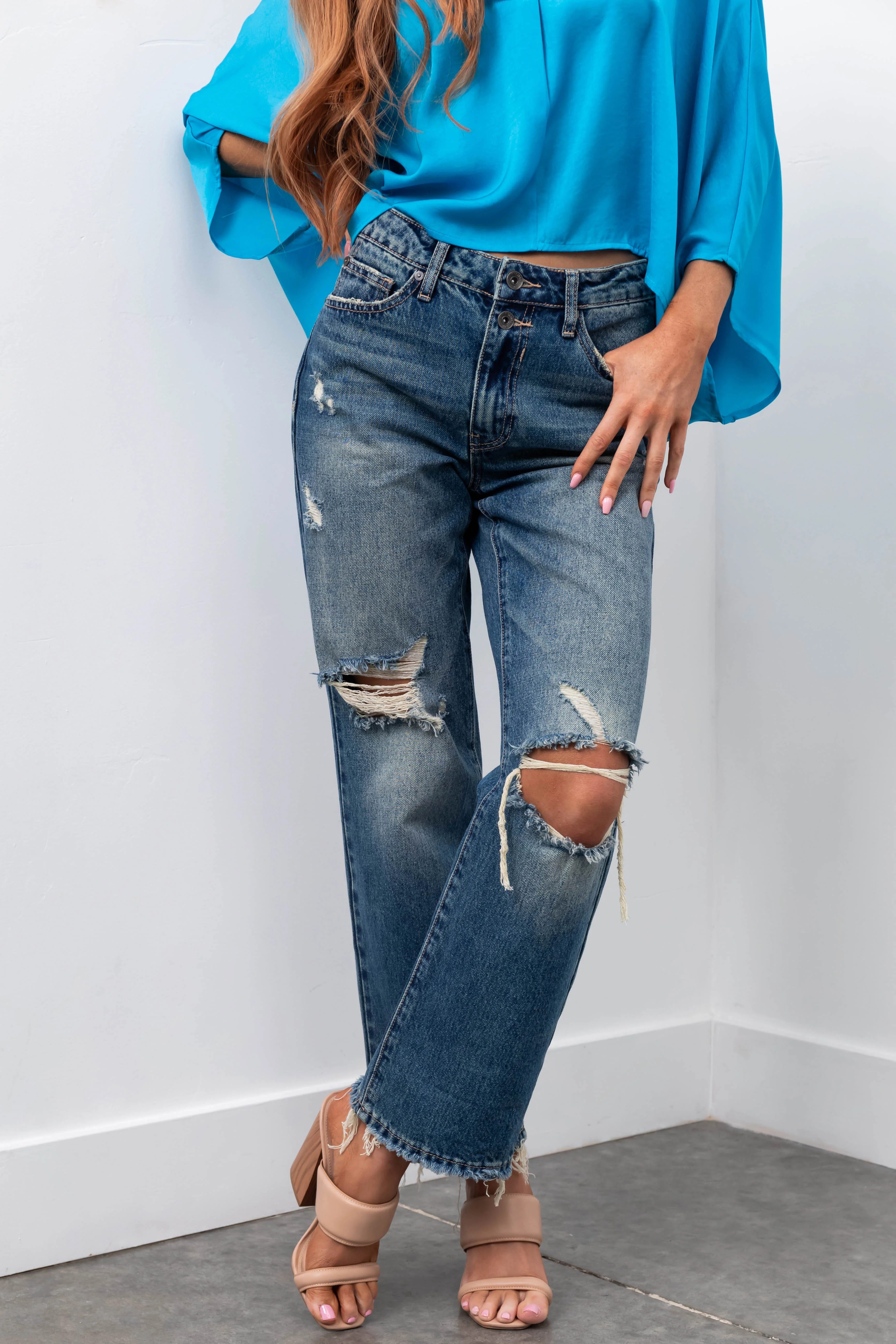 Special A Dark Wash Distressed Dad Jeans - LD SALE