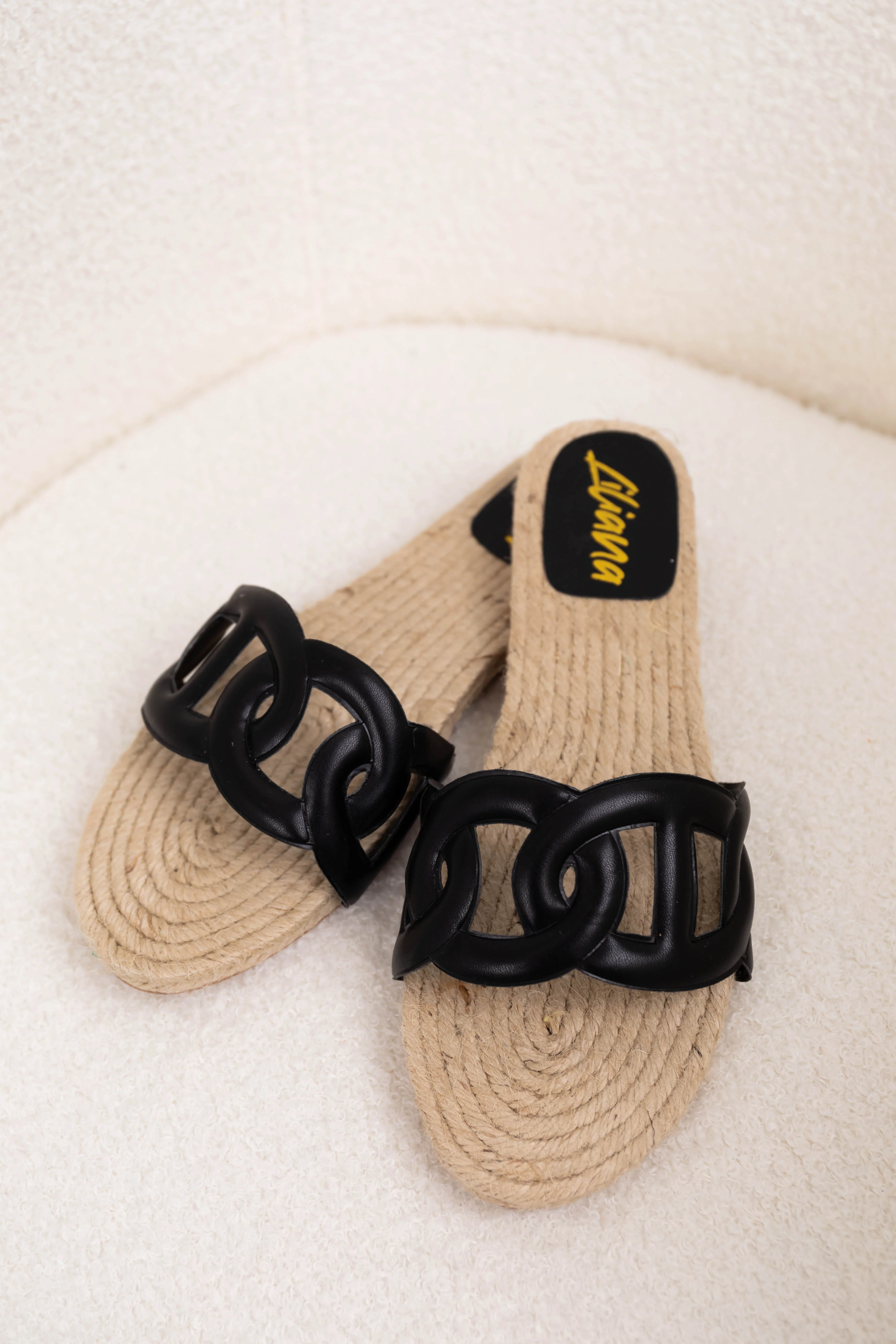 Black Geometric Strap Flat Espadrille Sandals - LD SALE