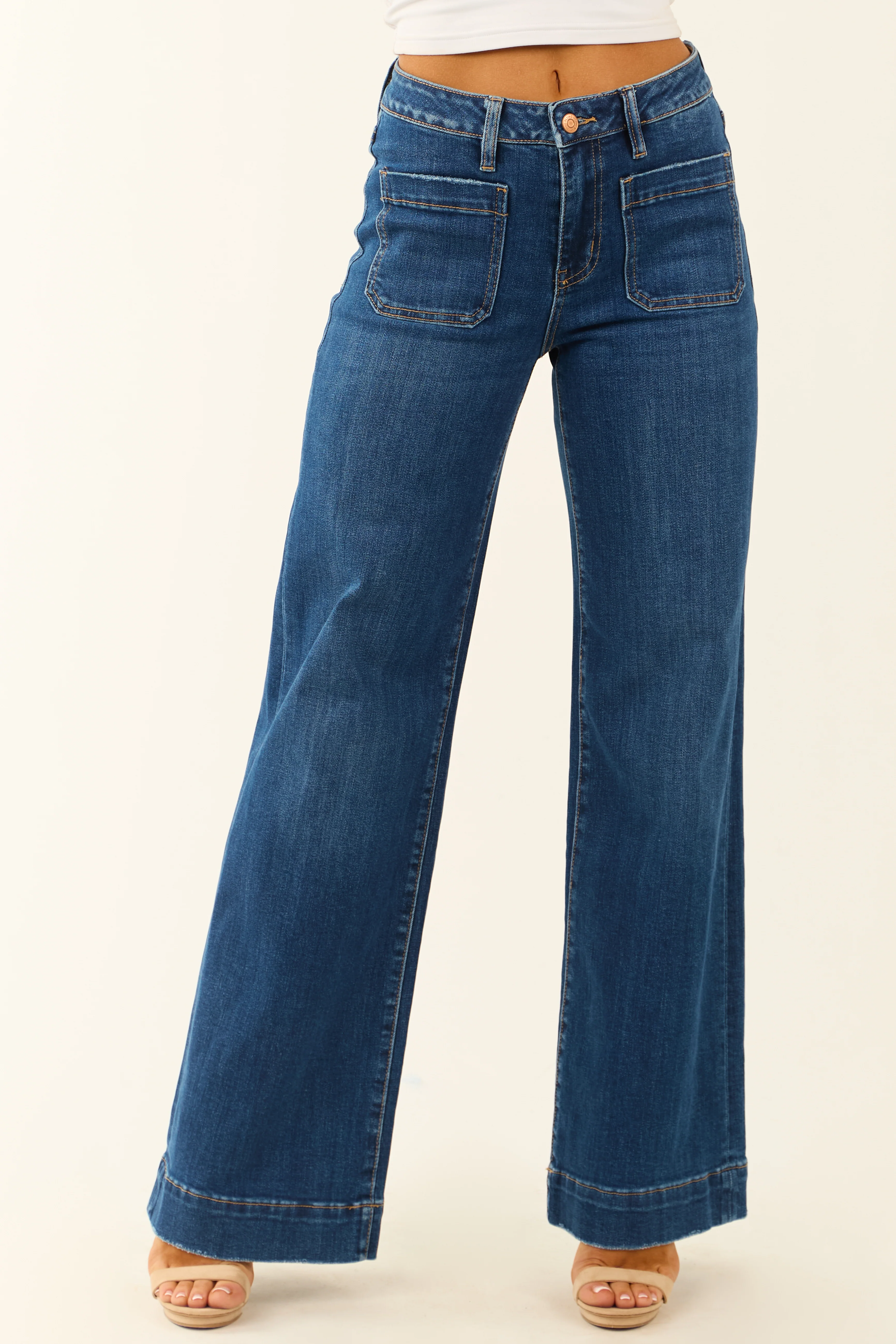 Flying Monkey Dark Wash Wide Leg Stretchy Jeans - LD SALE
