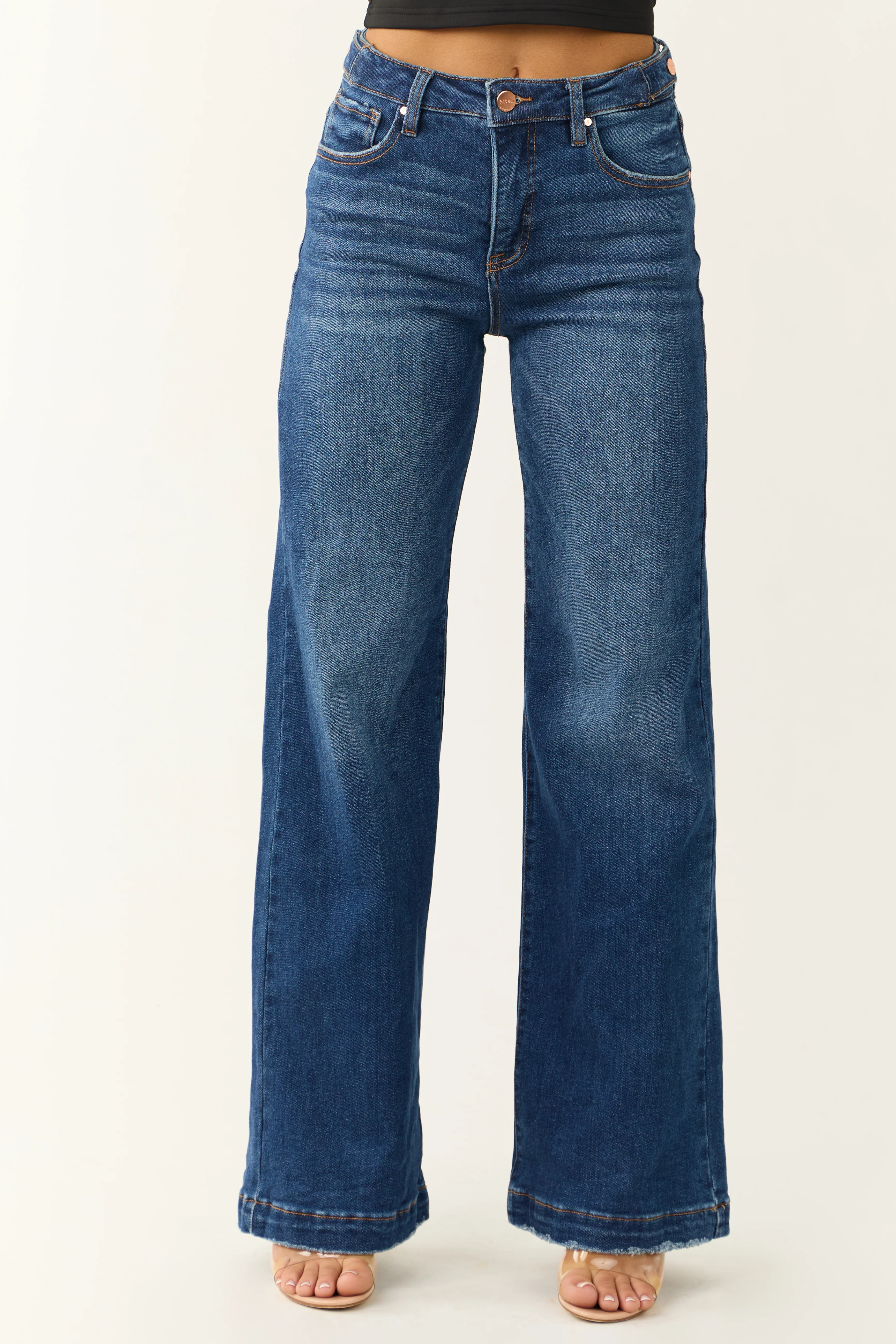 Risen Dark Wash Tummy Control Wide Leg Jeans - LD SALE