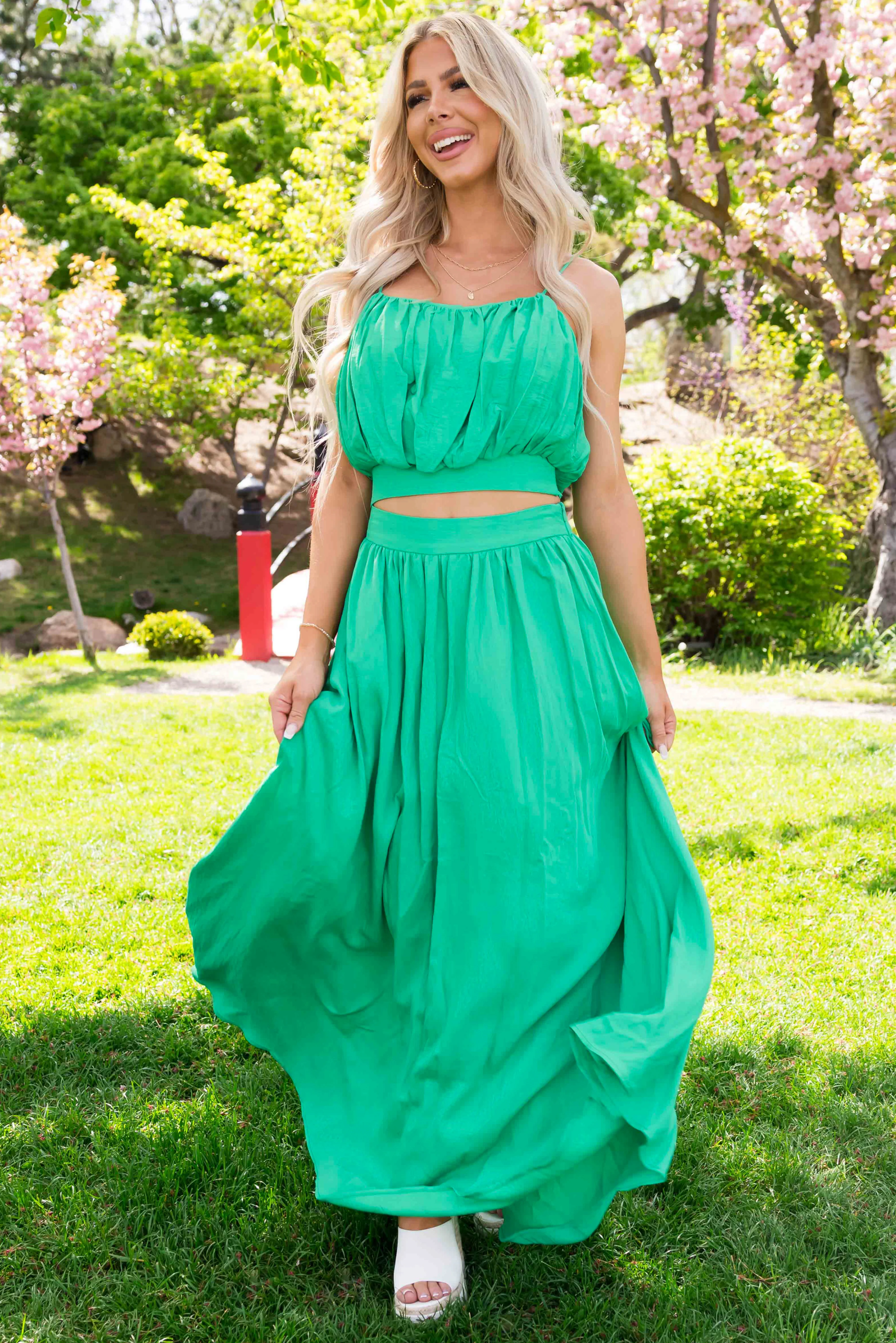 Flying Tomato Kelly Green Crop Top and Maxi Skirt - LD SALE