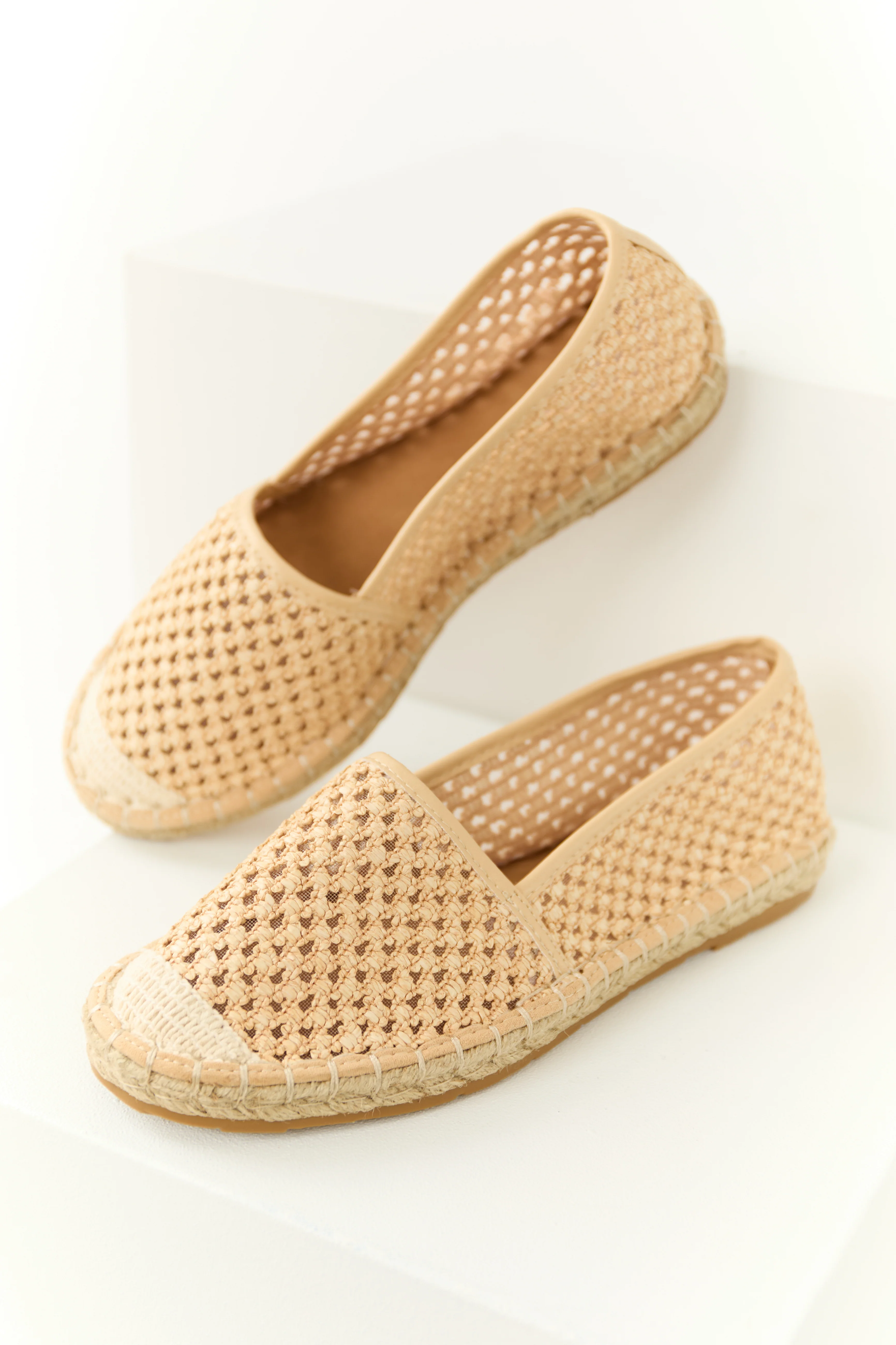 Peach Woven Rounded Toe Slip On Espadrilles - LD SALE