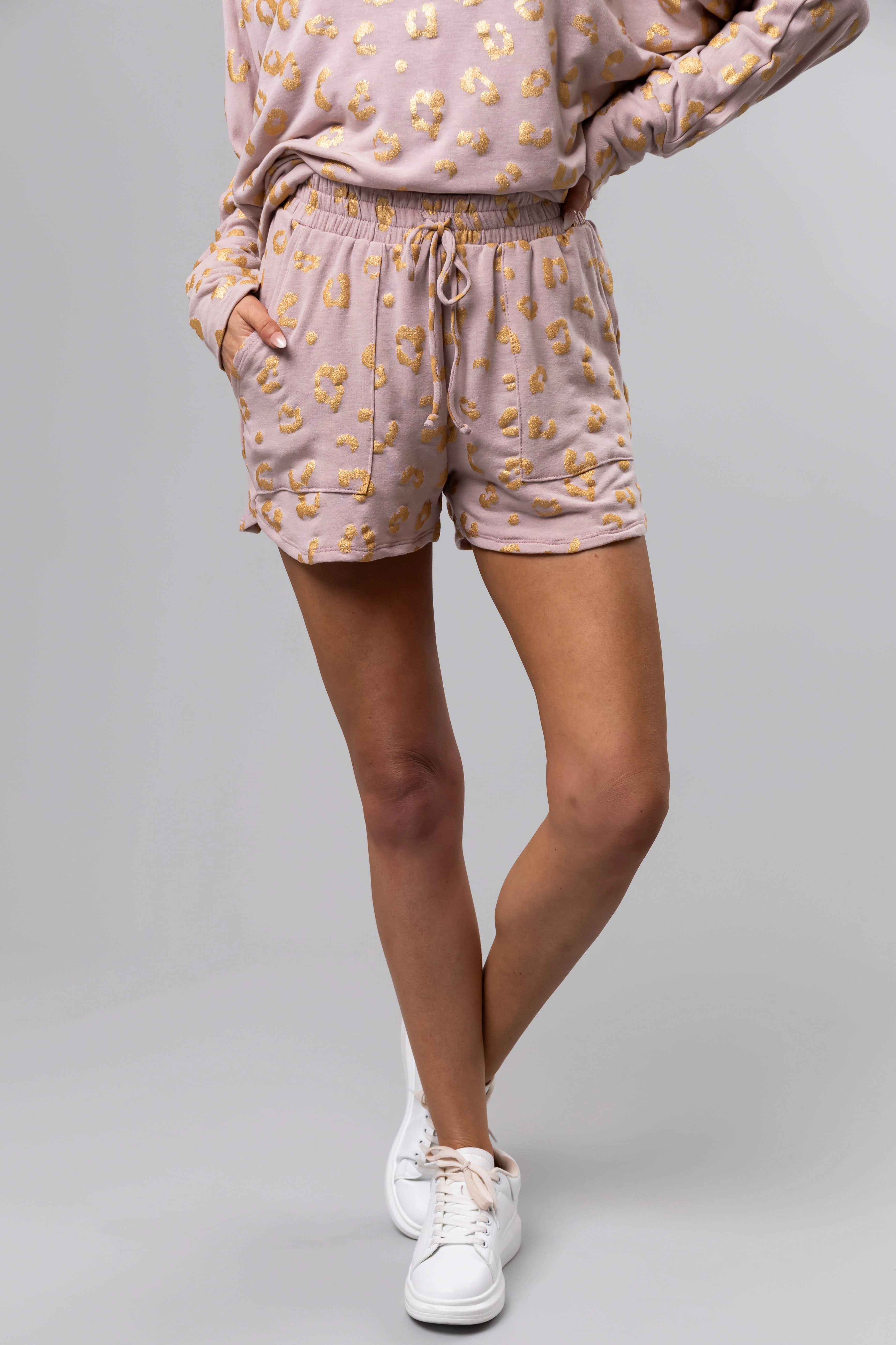 Dusty Blush Leopard Print Smocked Waist Shorts - LD SALE