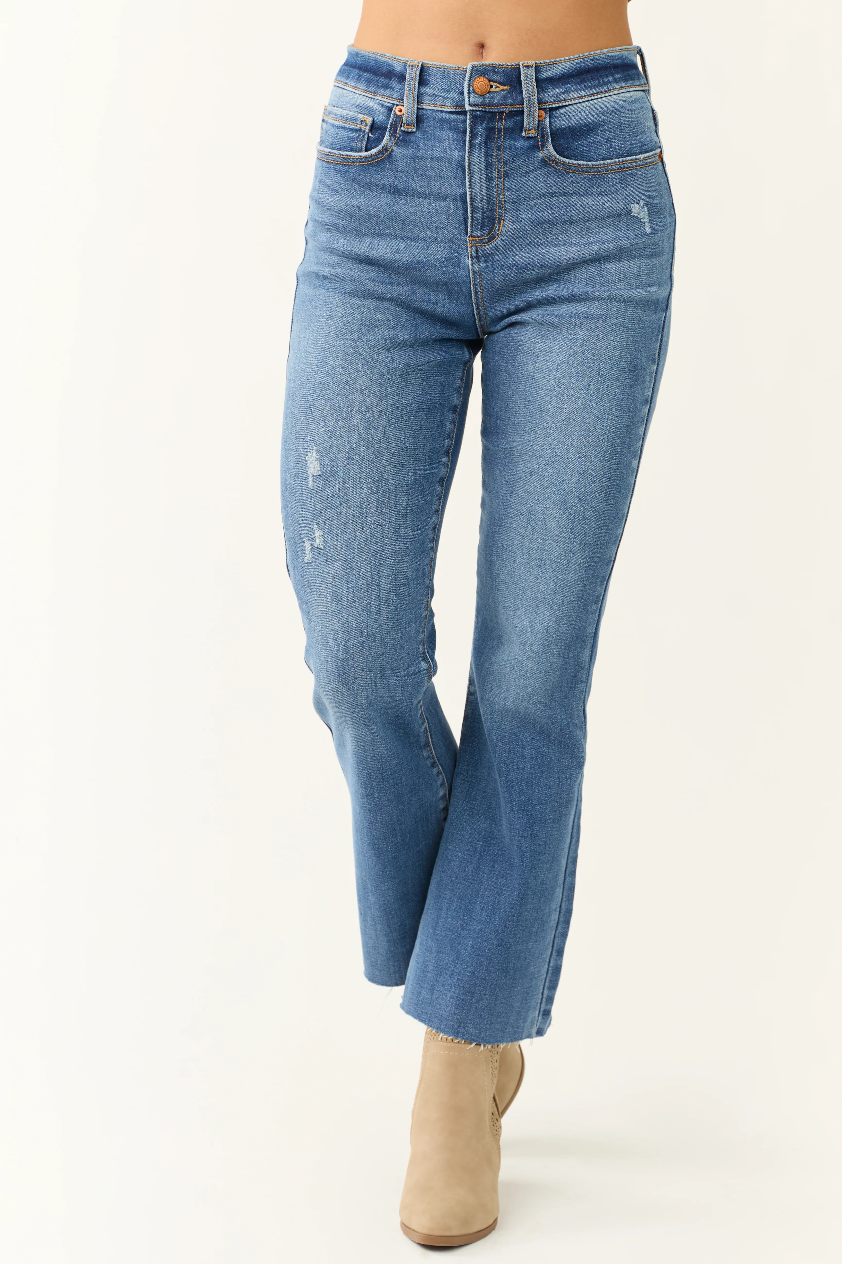 Sneak Peek Medium Wash High Rise Cropped Jeans - LD SALE