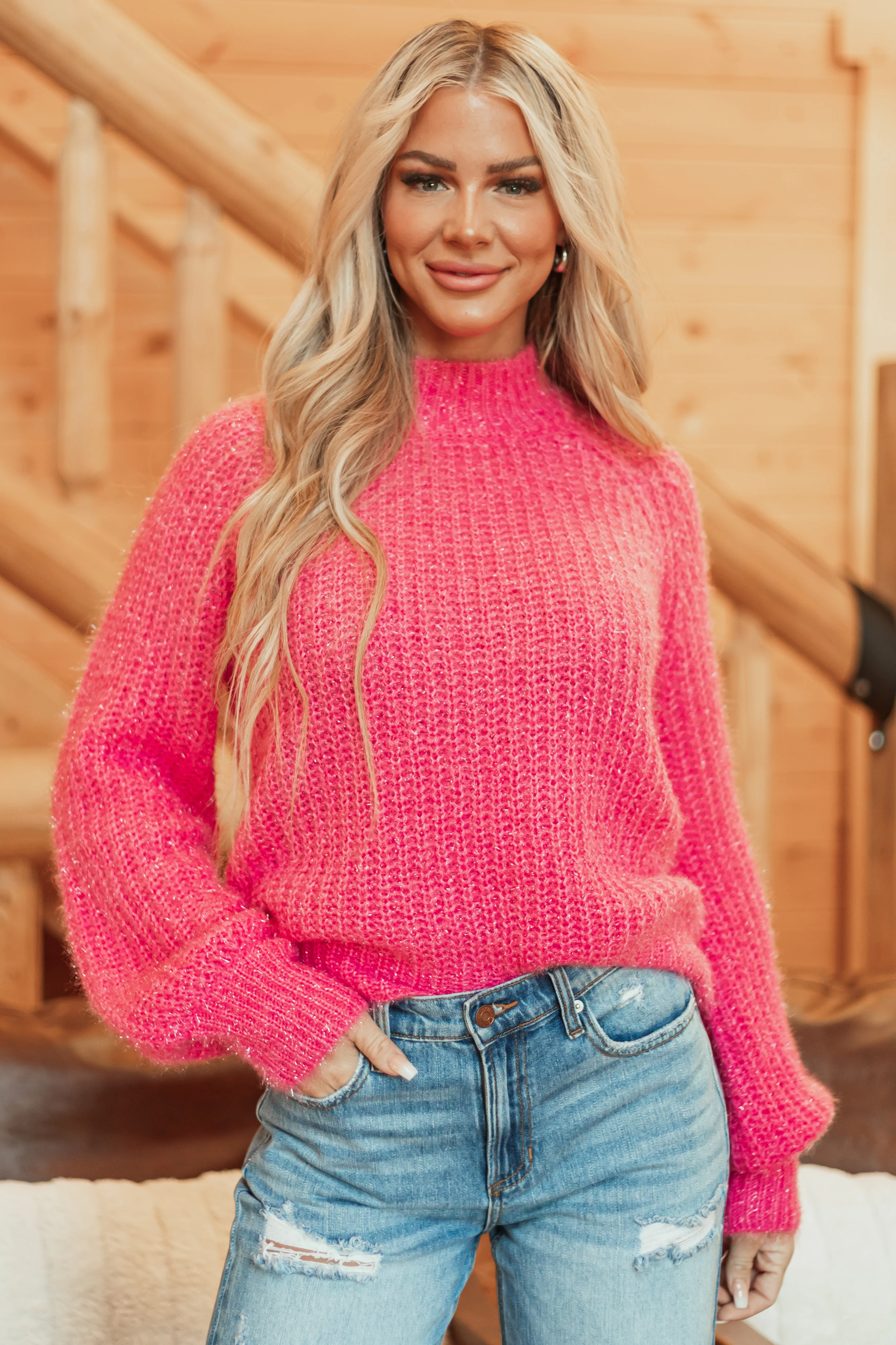 Bubblegum Tinsel Yarn Mock Neck Sweater - LD SALE